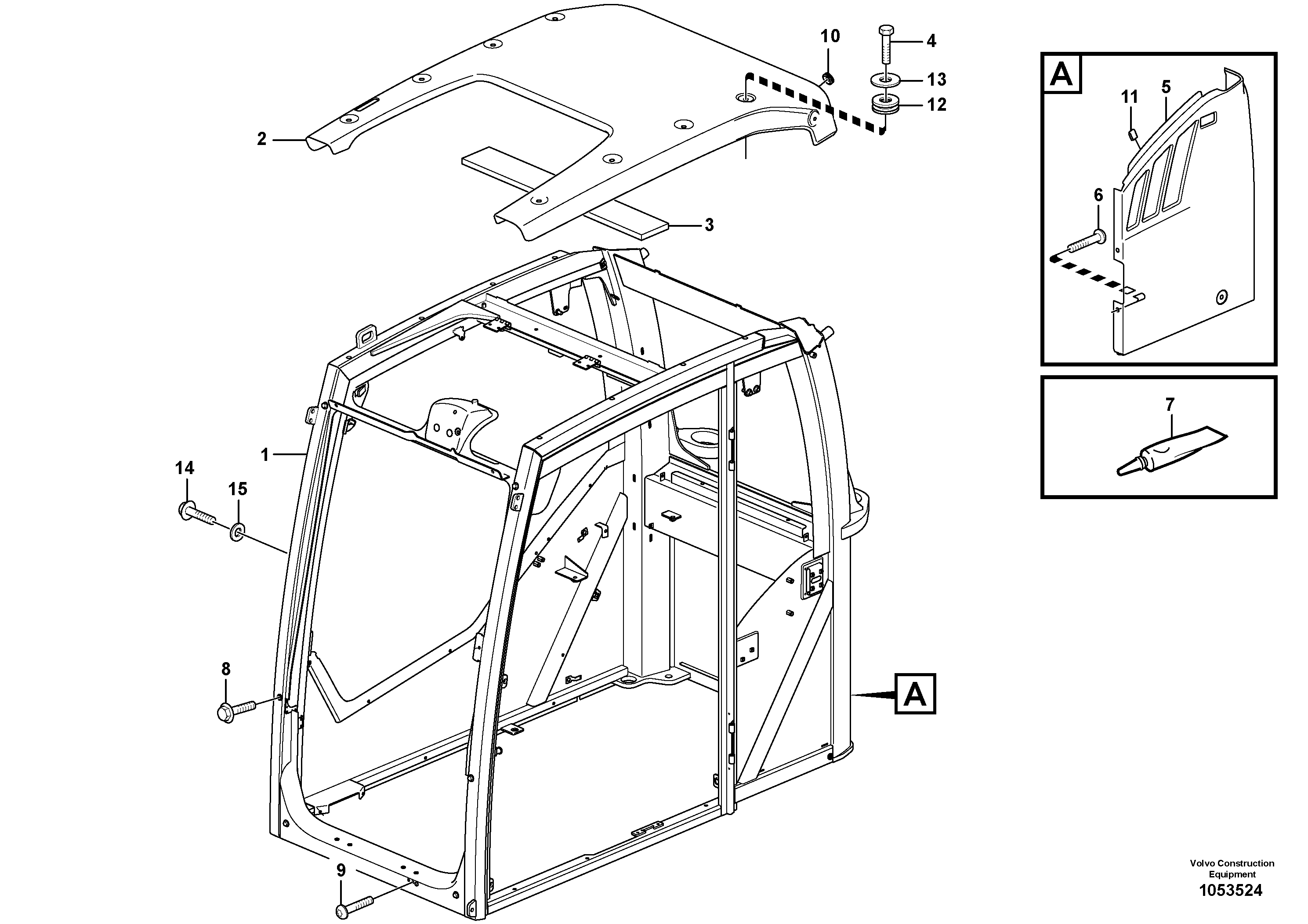 Схема запчастей Volvo EC460C - 39876 Cab : framework / roof EC460C