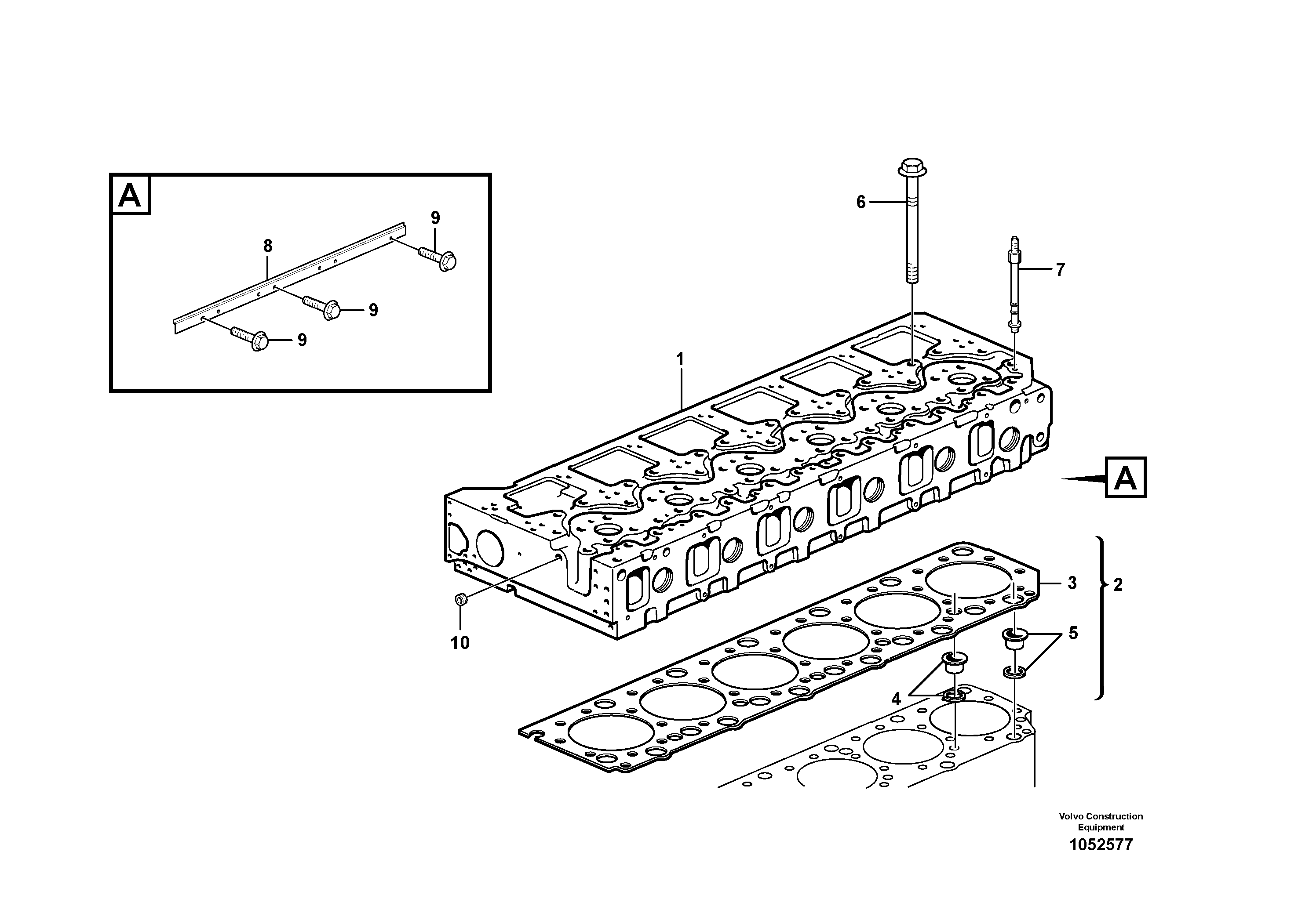 Схема запчастей Volvo EC460C - 59604 Cylinder head with fitting parts EC460CHR HIGH REACH DEMOLITION