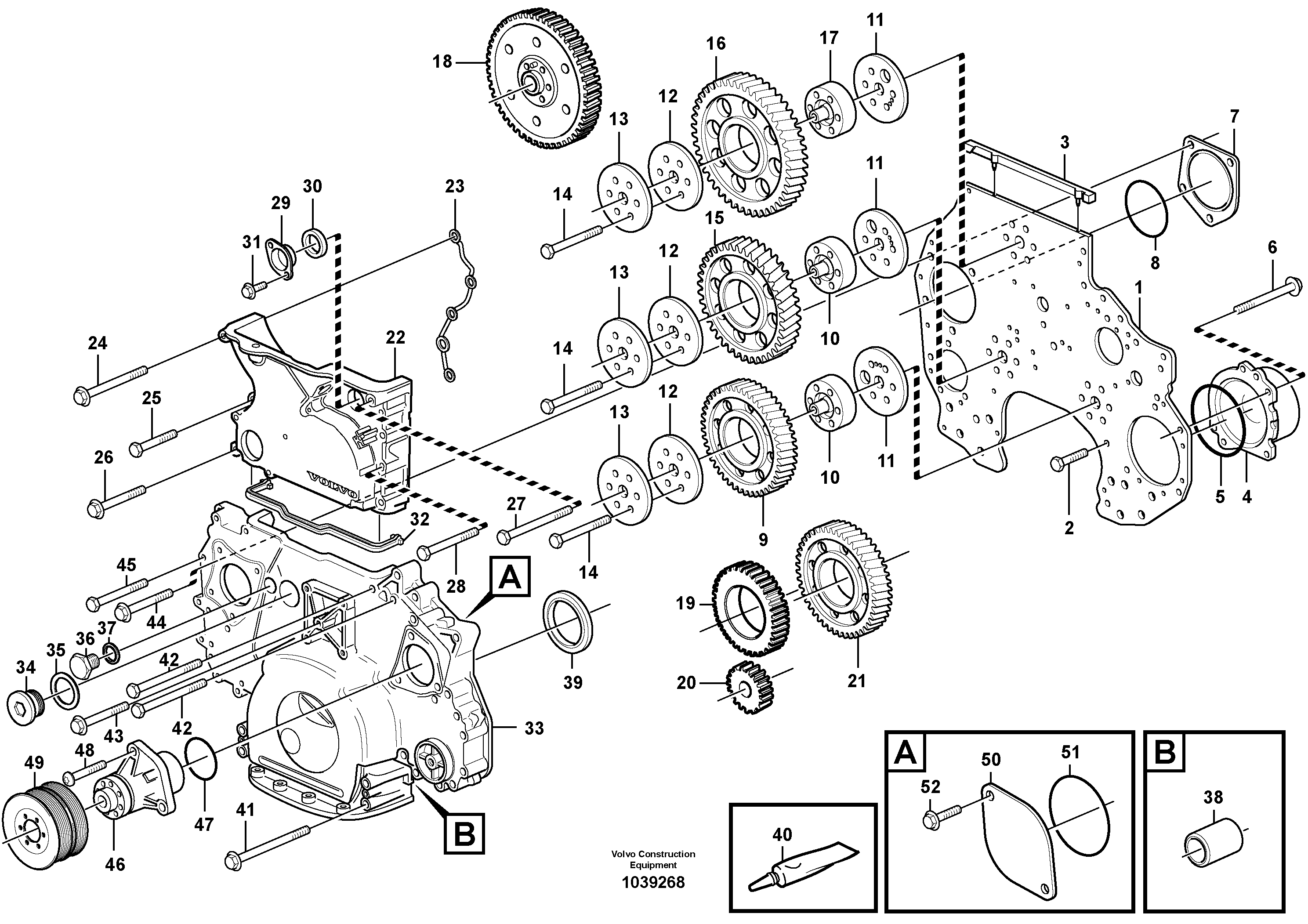 Схема запчастей Volvo EC460C - 67423 Timing gear casing and gears EC460CHR HIGH REACH DEMOLITION