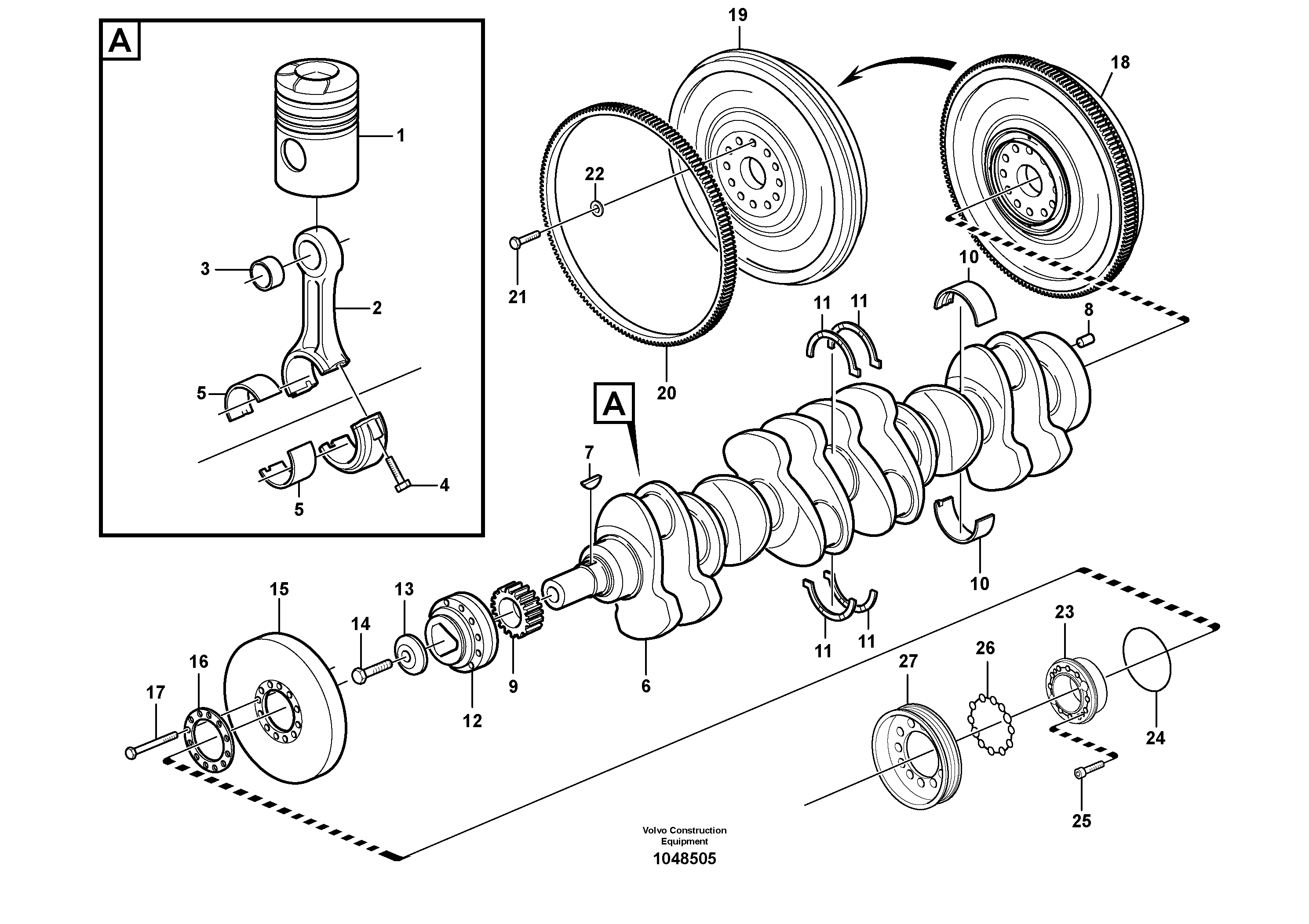 Схема запчастей Volvo EC460C - 59612 Crankshaft and related parts EC460CHR HIGH REACH DEMOLITION