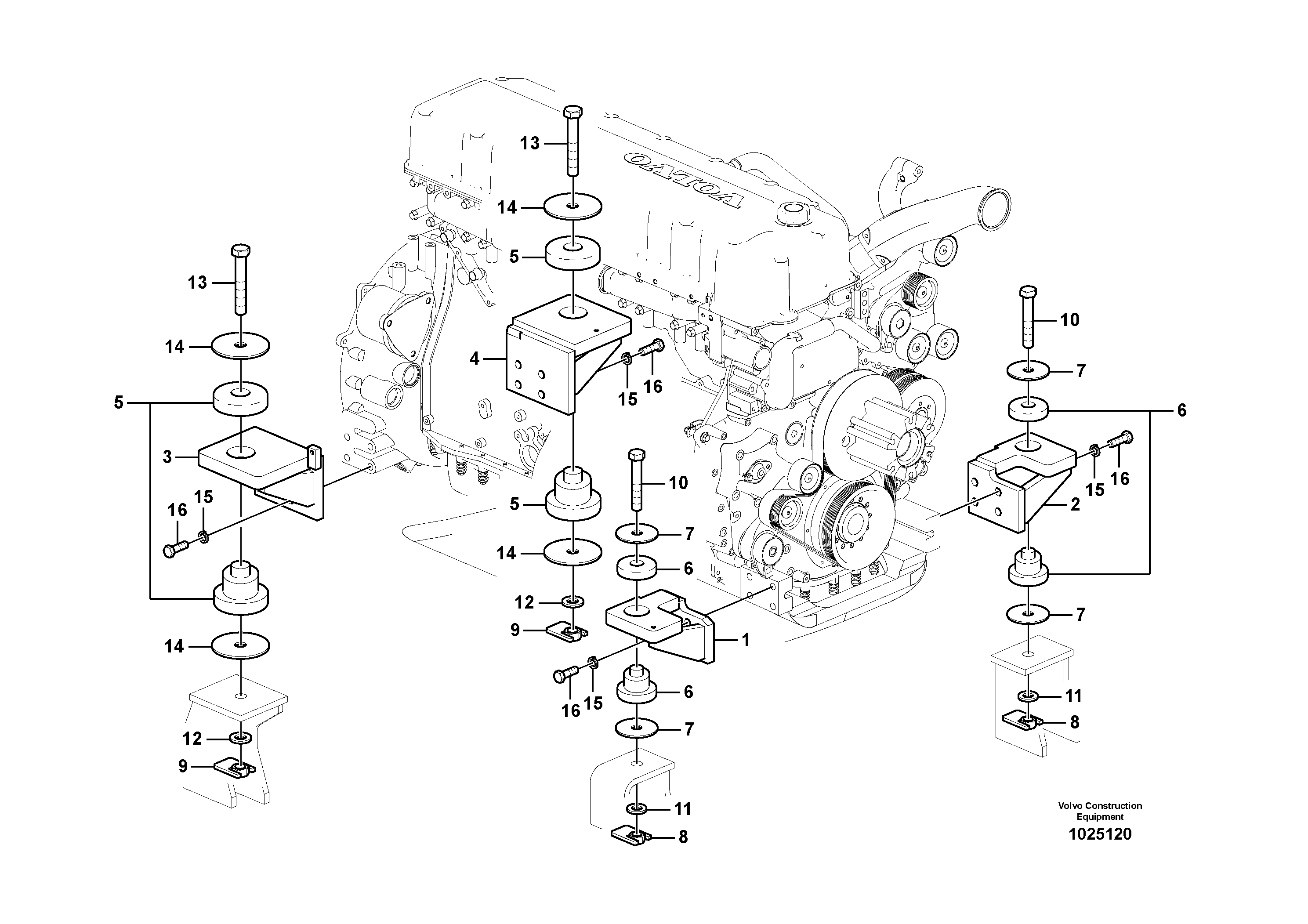 Схема запчастей Volvo EC460C - 21804 Установка двигателя EC460C S/N 115001-