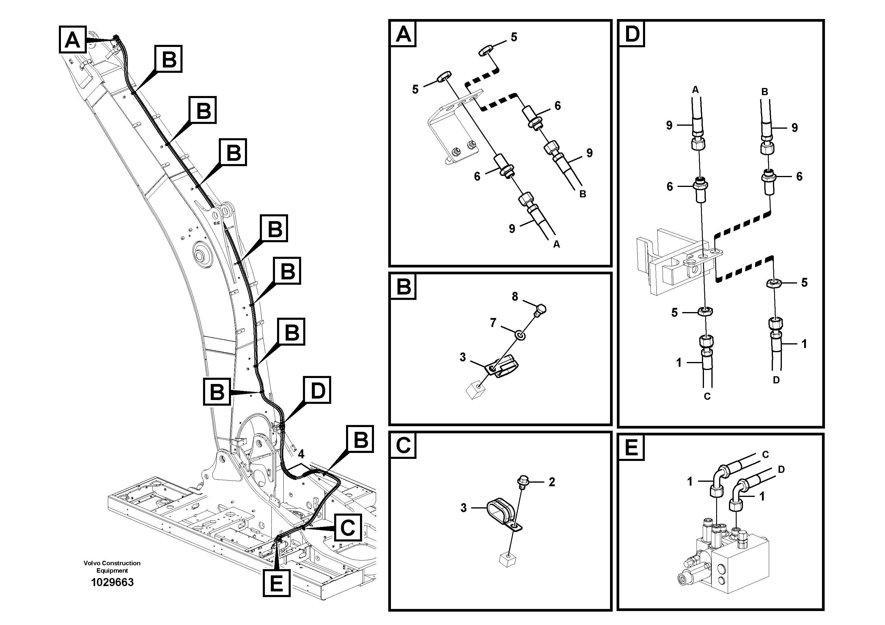 Схема запчастей Volvo EC460C - 37203 Working hydraulic, slope and rotator on boom EC460C S/N 115001-