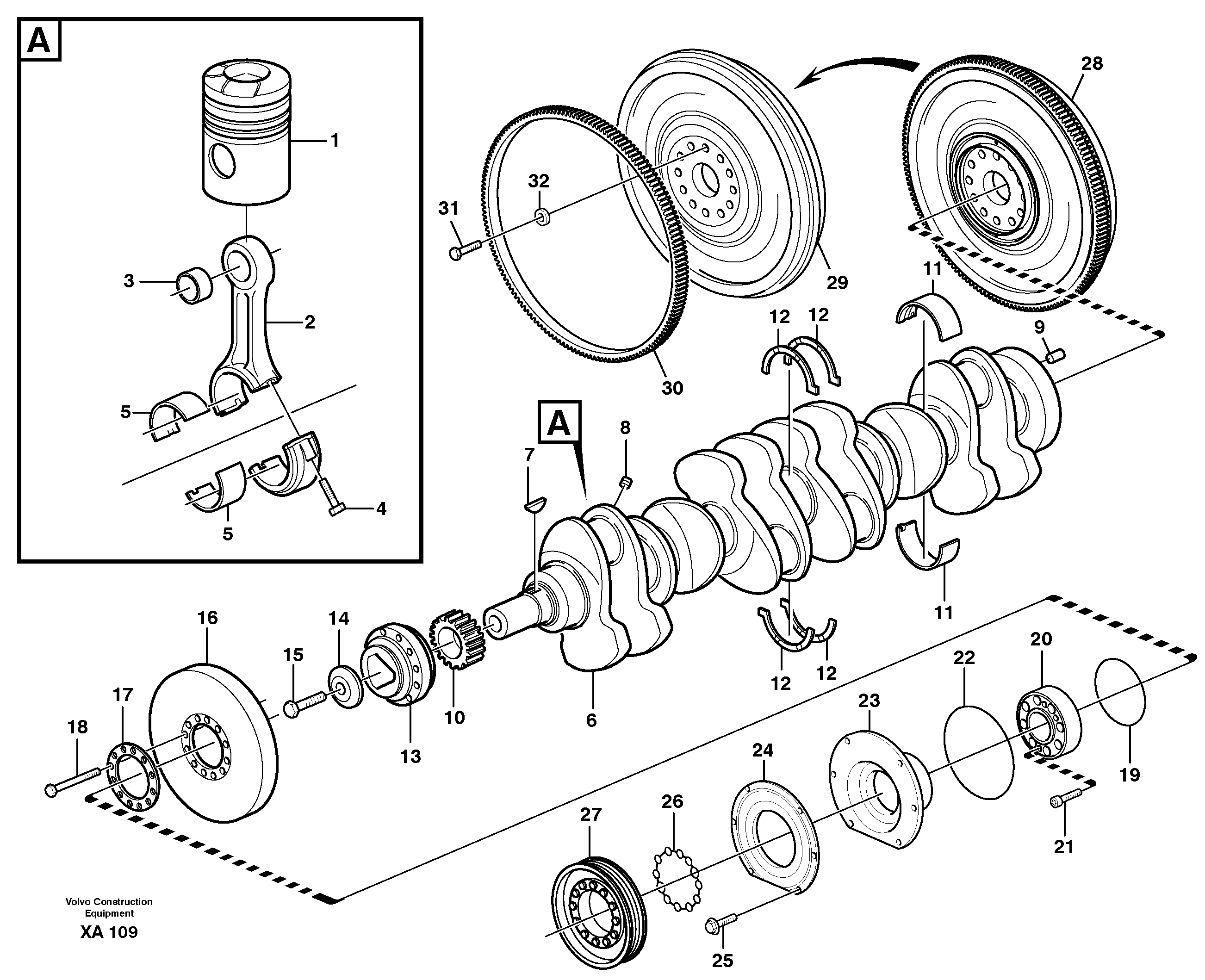 Схема запчастей Volvo EC460C - 60146 Crankshaft and related parts EC460C