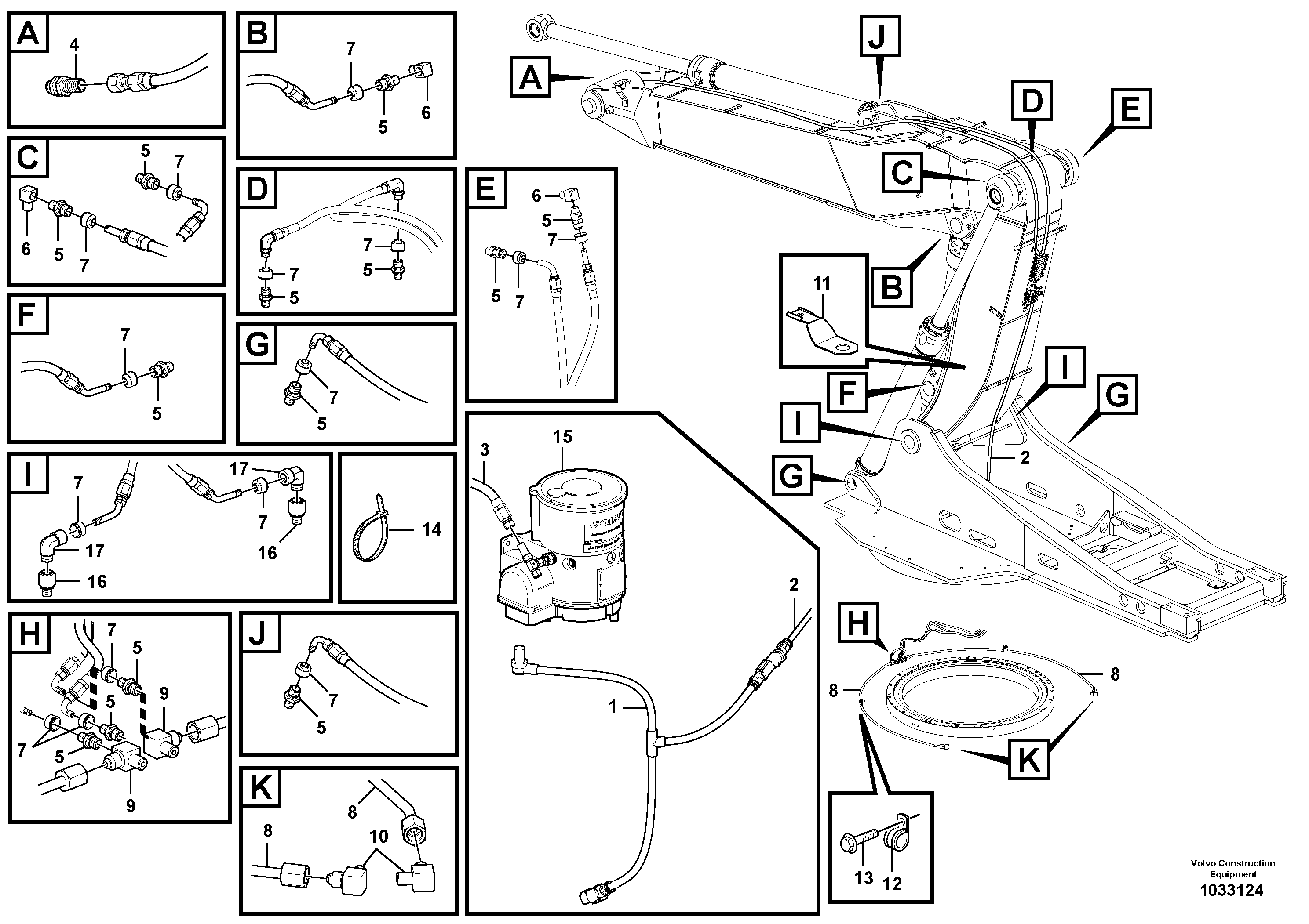 Схема запчастей Volvo EW140C - 50237 Automatic lubrication system, boom EW140C