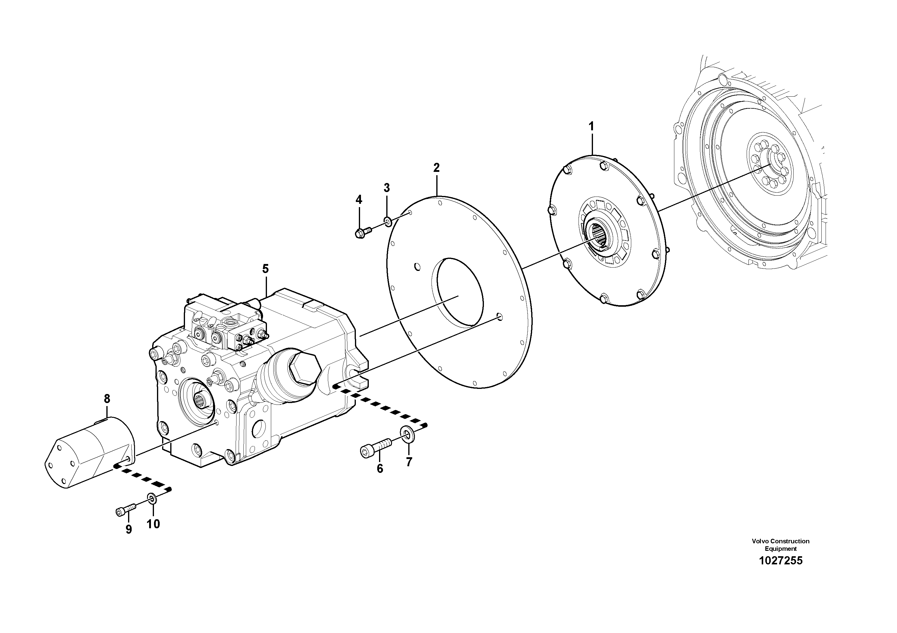 Схема запчастей Volvo EW140C - 66599 Pump gearbox with assembling parts EW140C