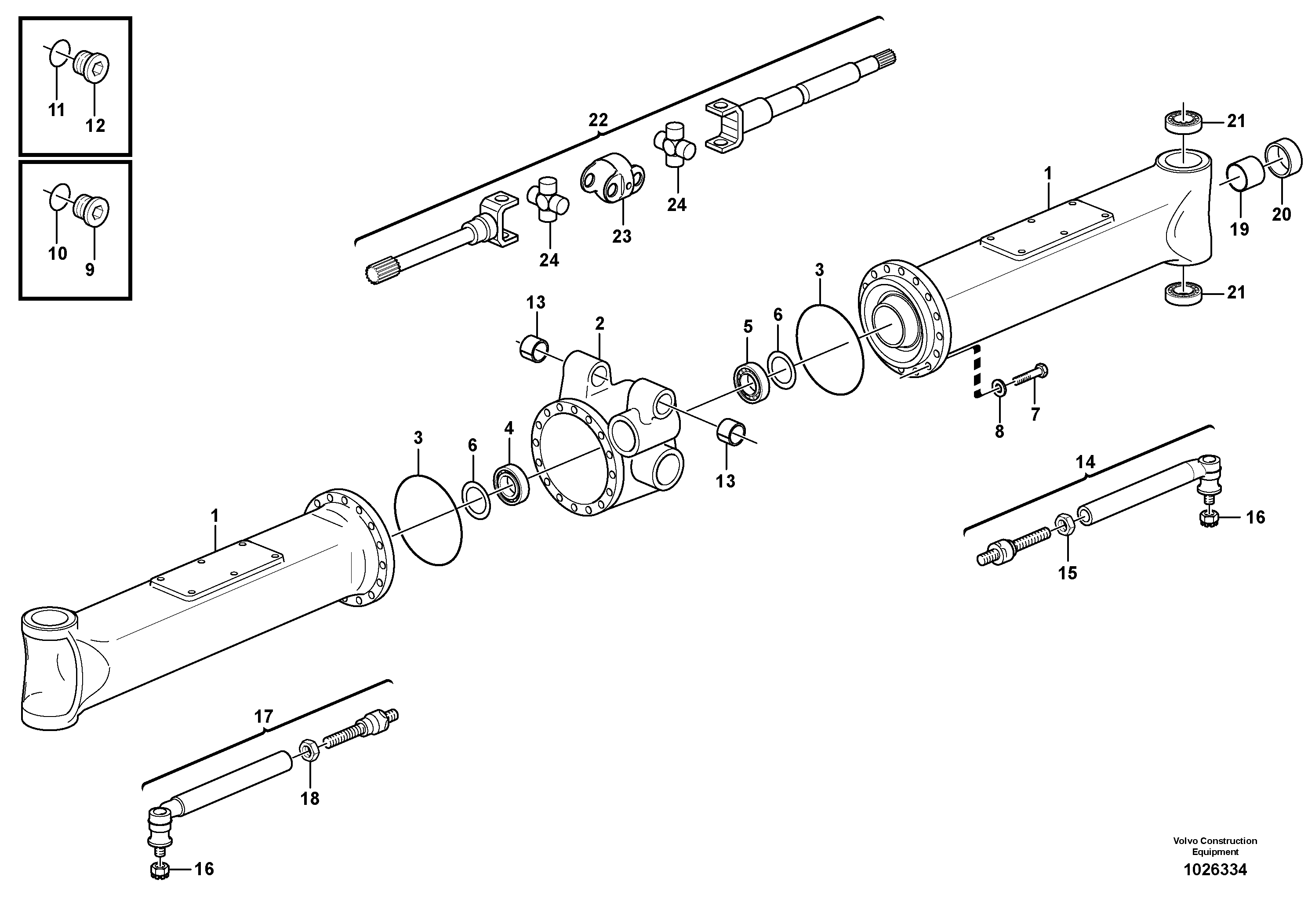 Схема запчастей Volvo EW140C - 44365 Front axle, Shaft cover EW140C