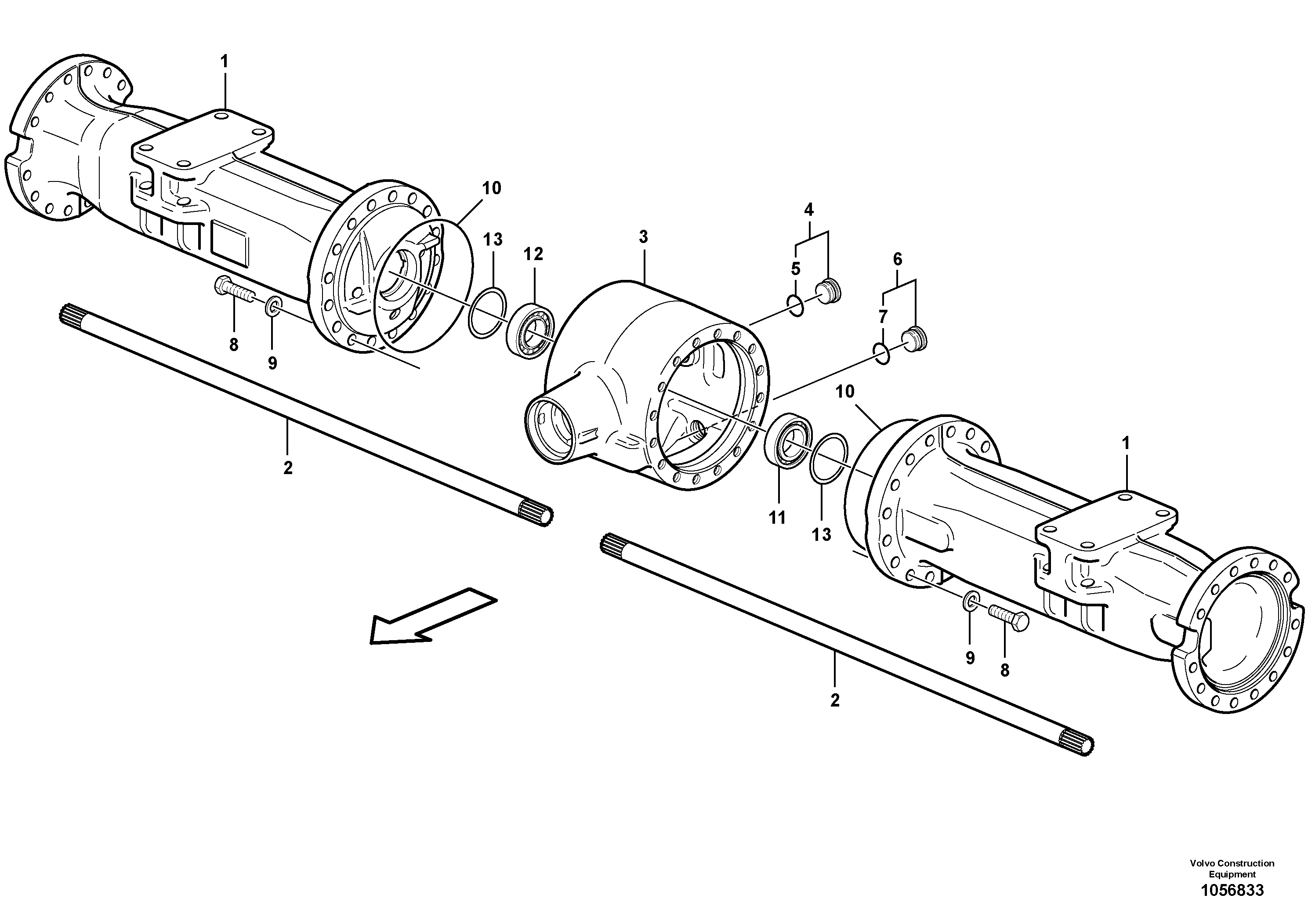 Схема запчастей Volvo EW140C - 63239 Rear axle, Axle casing EW140C