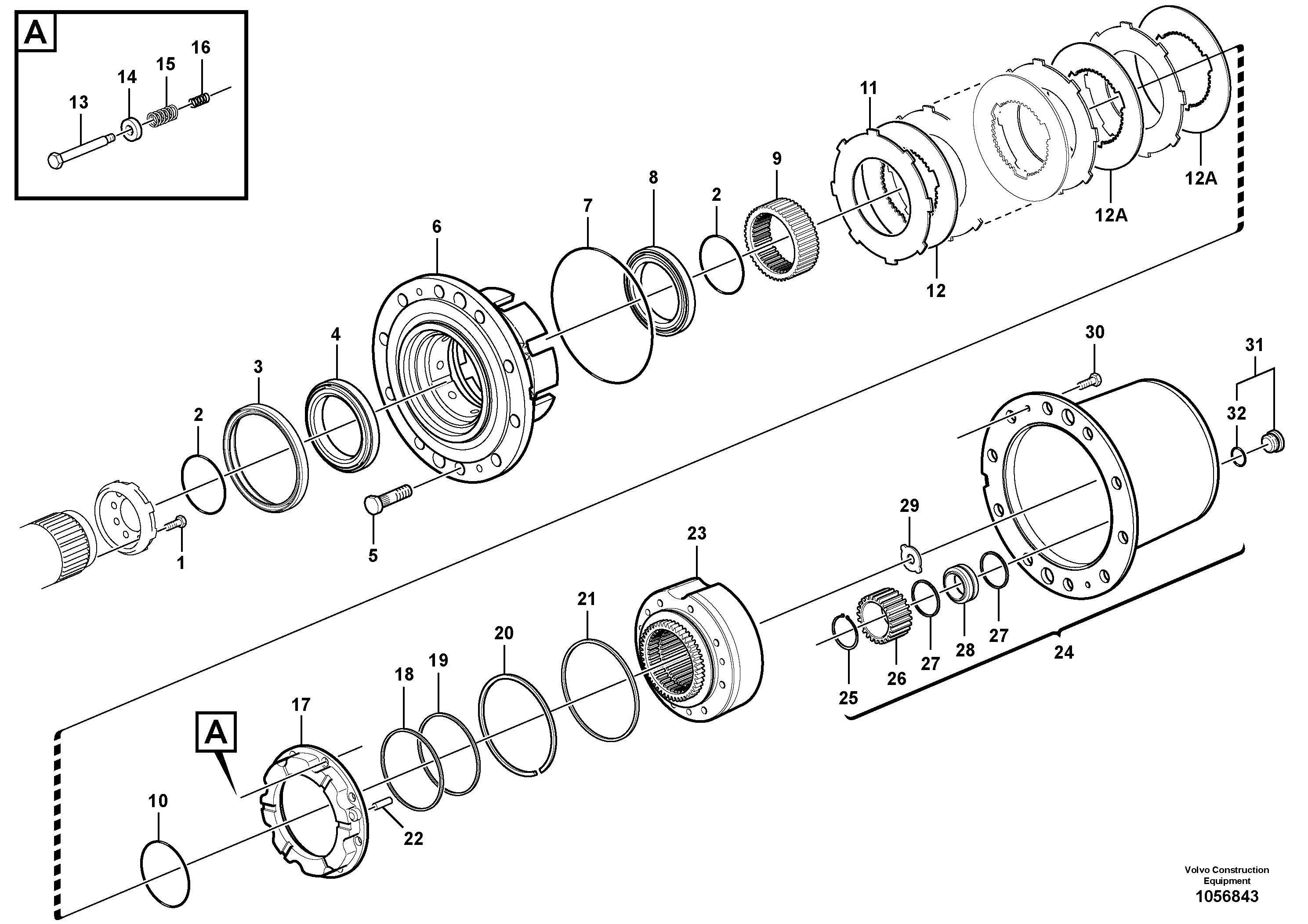 Схема запчастей Volvo EW140C - 63240 Rear axle, Hub reduction EW140C