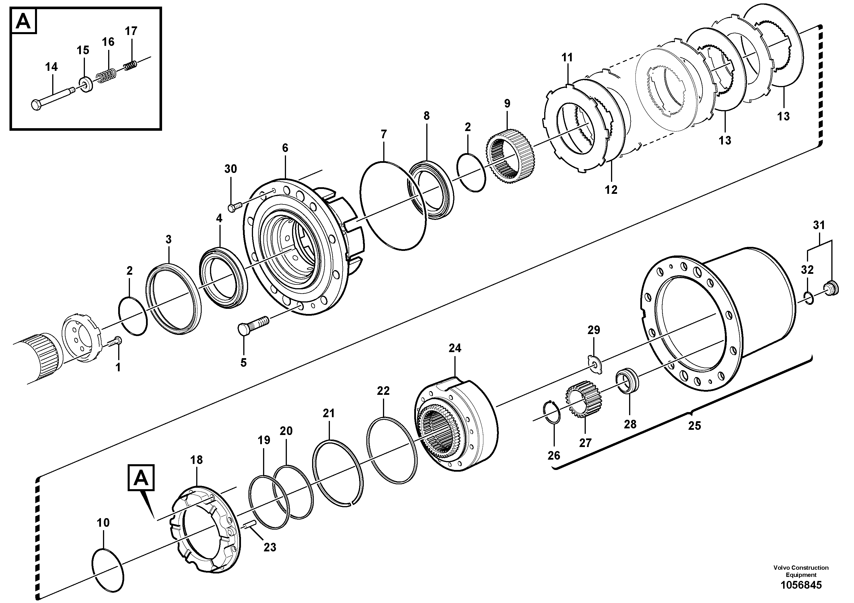 Схема запчастей Volvo EW140C - 63241 Rear axle, Hub reduction EW140C