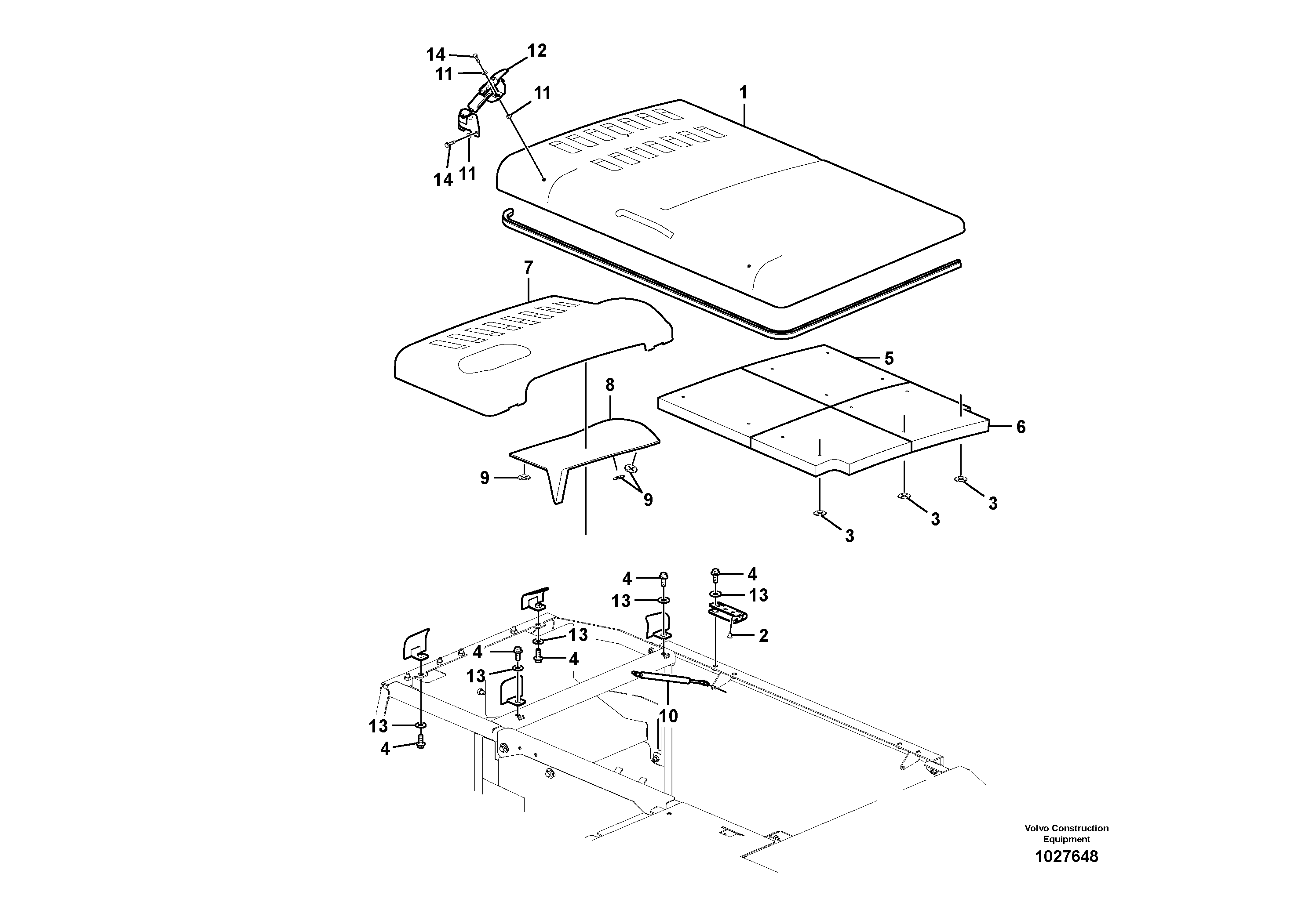 Схема запчастей Volvo EW140C - 11336 Engine hood EW140C