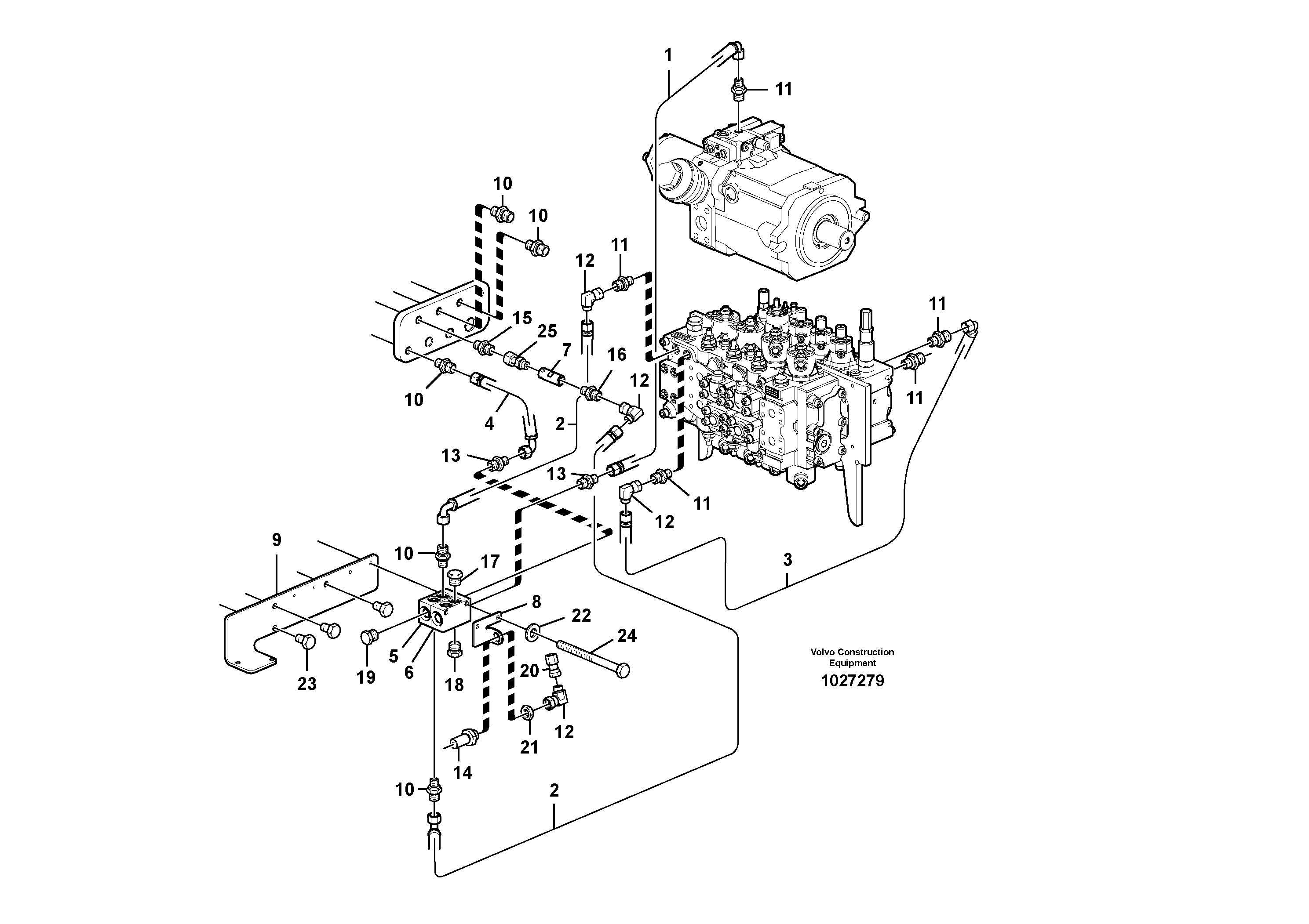 Схема запчастей Volvo EW140C - 55987 Servo system, pump piping and filter mount EW140C