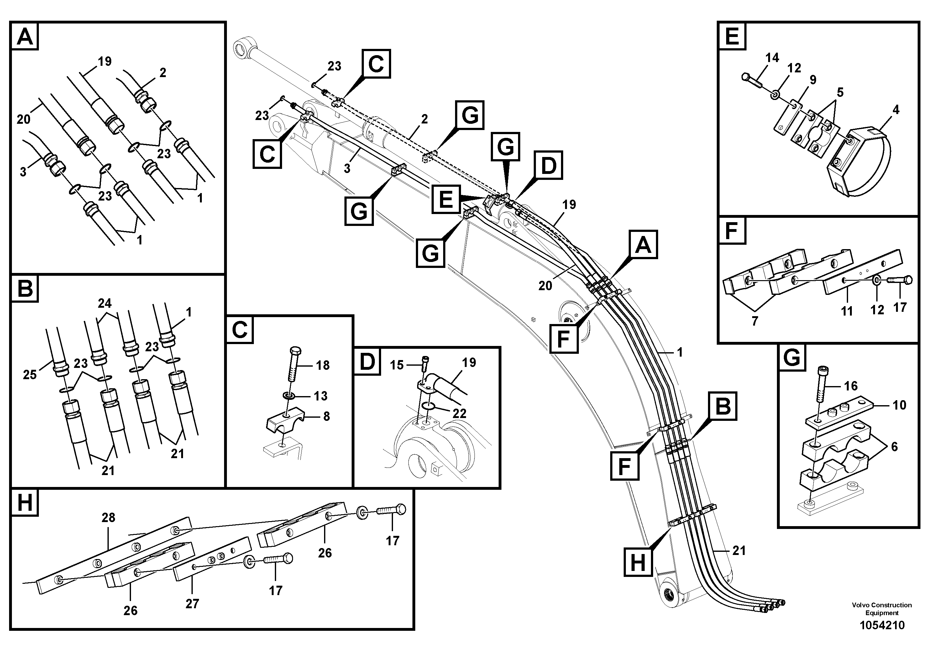 Схема запчастей Volvo EW140C - 19083 Working hydraulic, dipper arm cylinder on boom EW140C