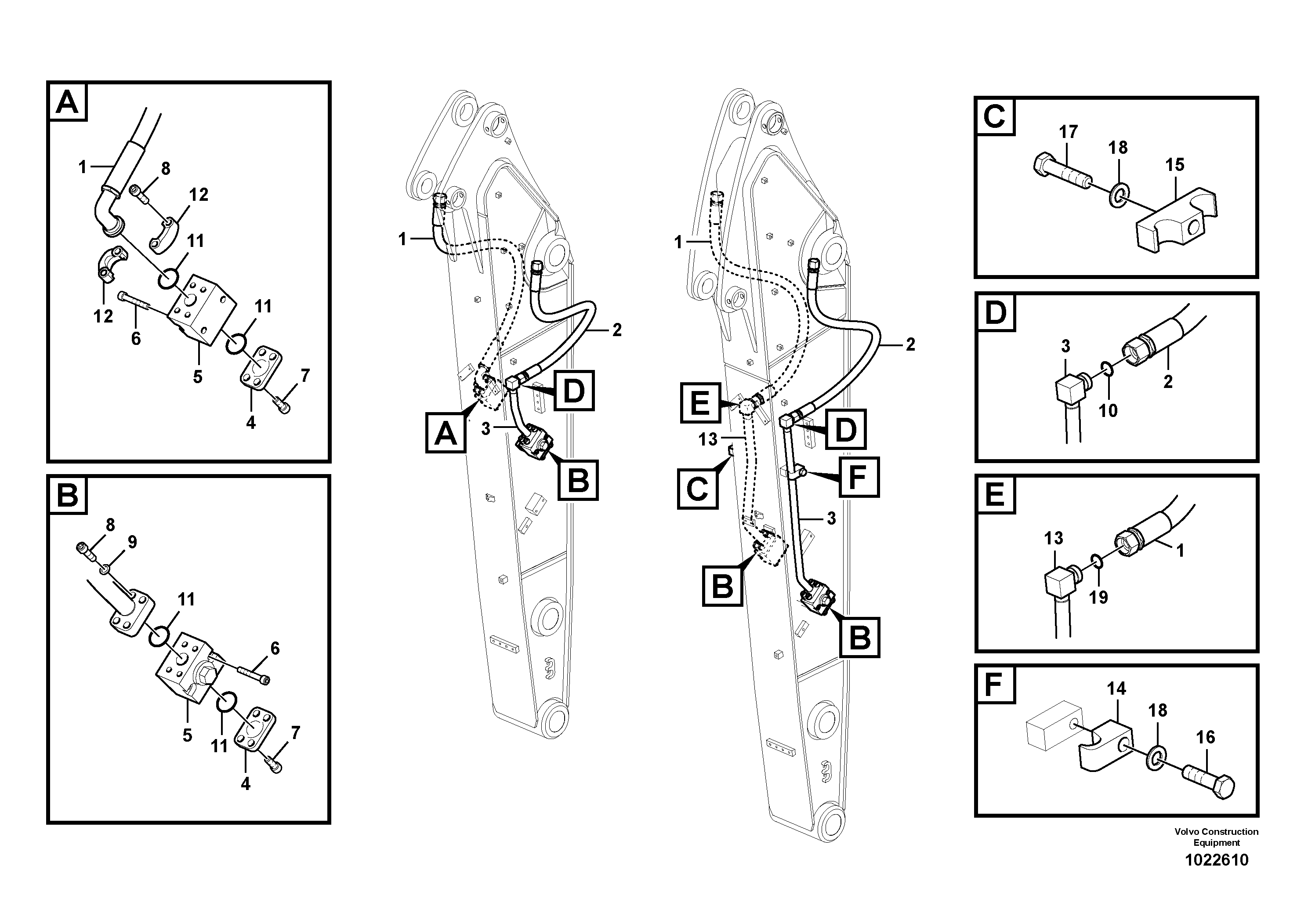 Схема запчастей Volvo EW140C - 81664 Working hydraulic, hammer and shear for dipper arm EW140C