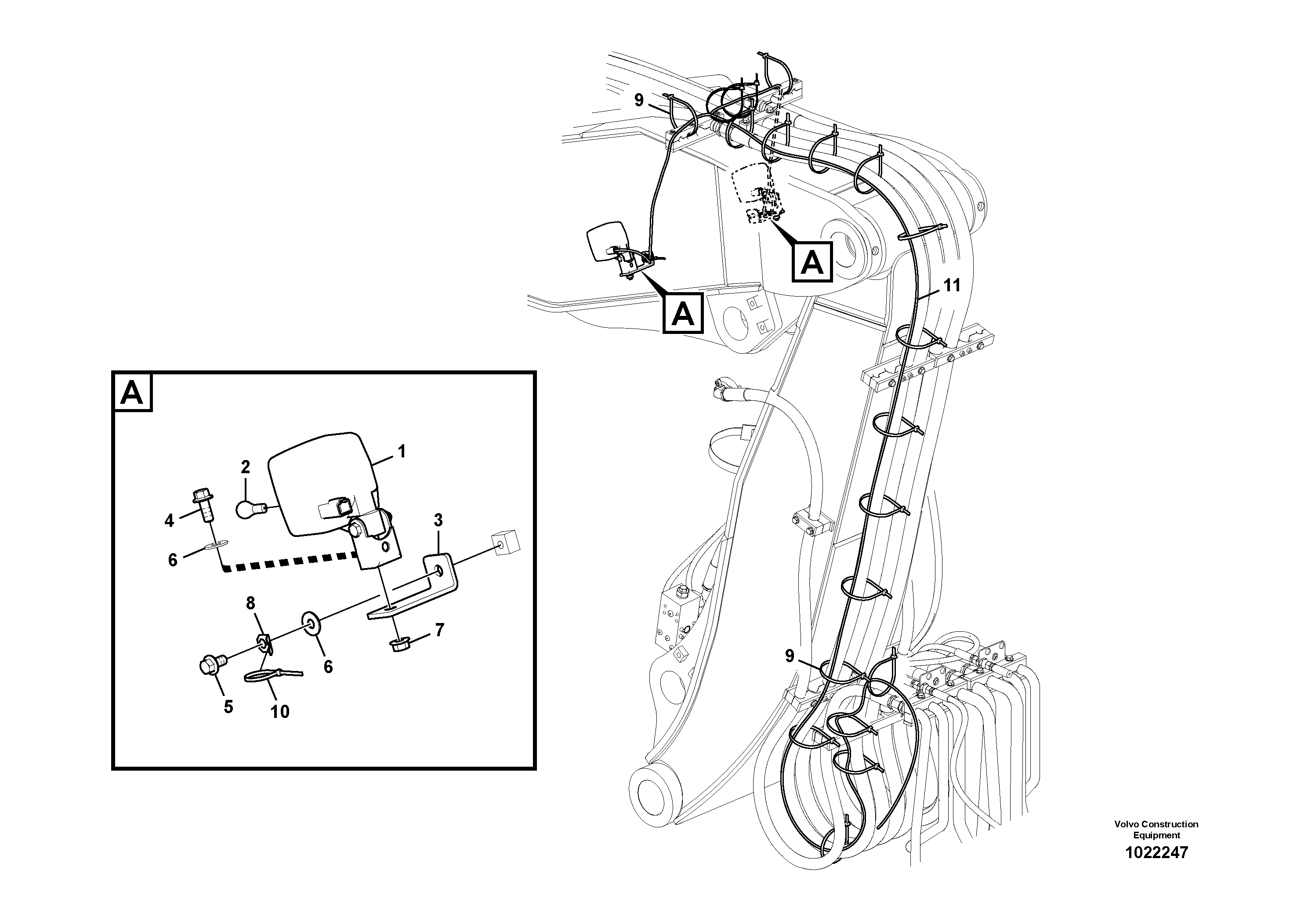 Схема запчастей Volvo EW140C - 48607 Working lamp on boom EW140C