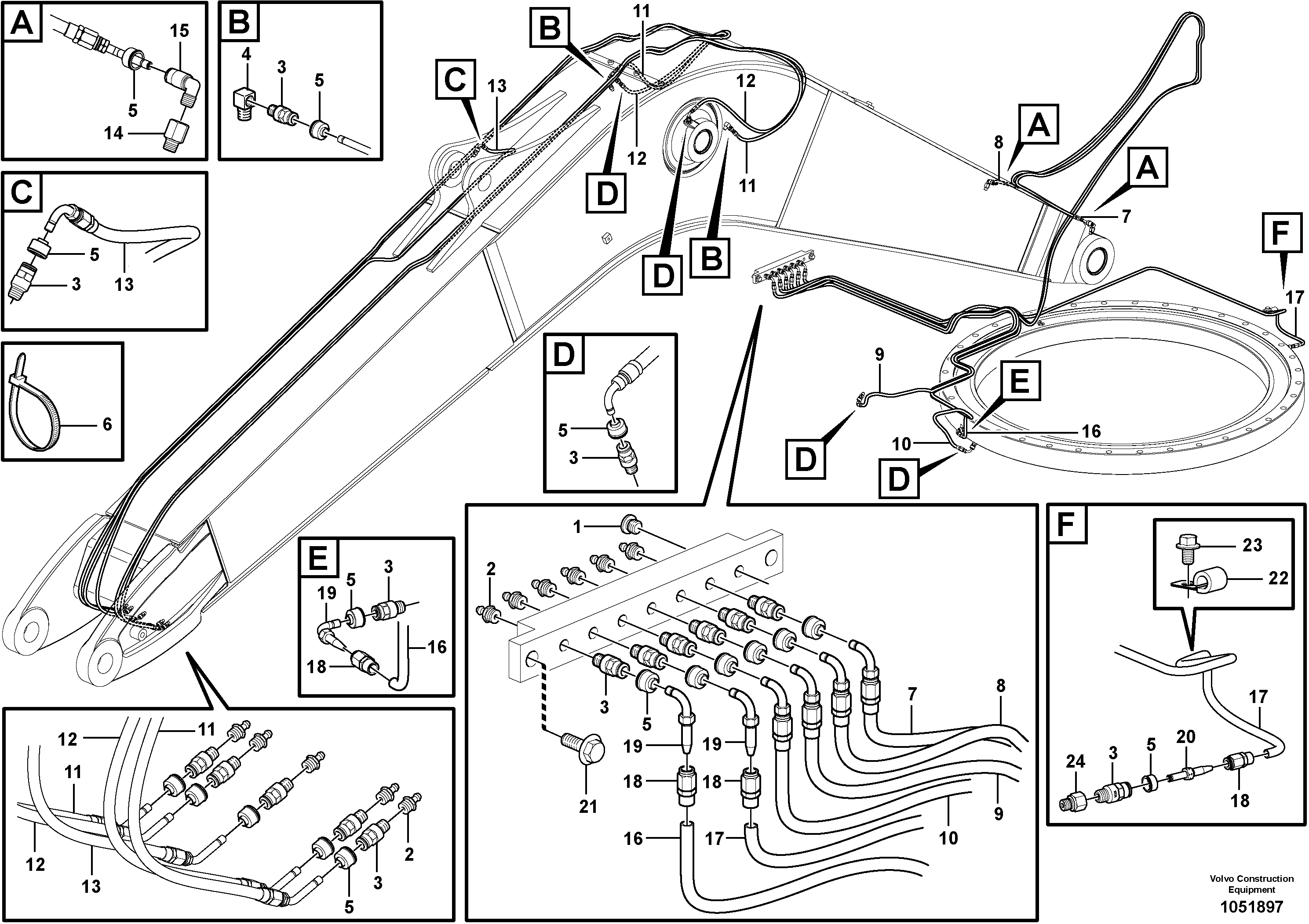 Схема запчастей Volvo EW140C - 57475 Grease Piping EW140C