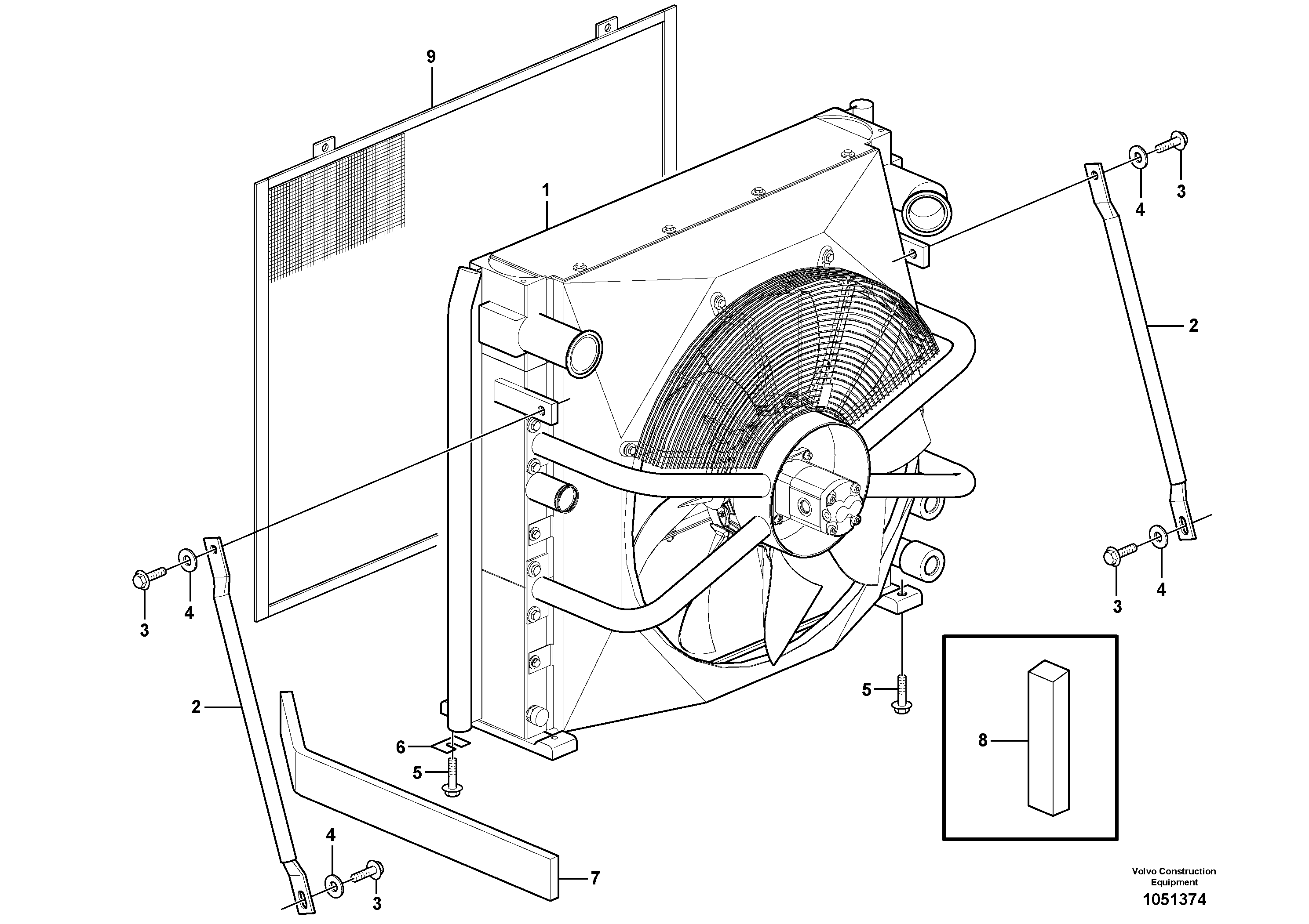 Схема запчастей Volvo EW160C - 83649 Radiator with fitting parts EW160C