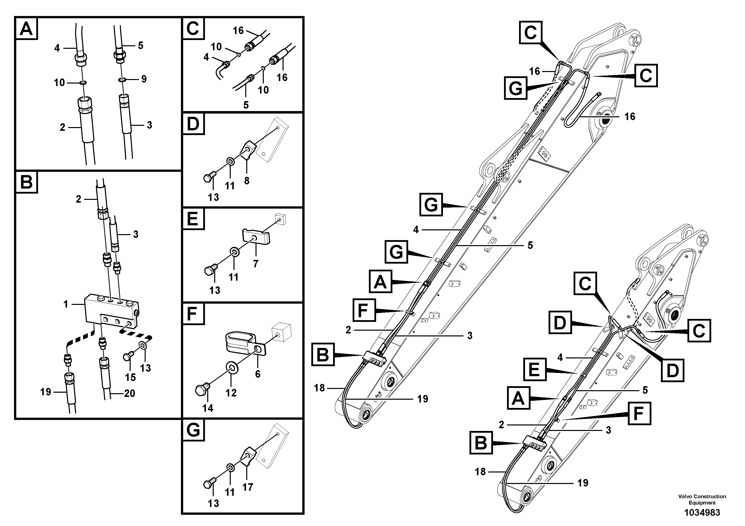 Схема запчастей Volvo EW160C - 83088 Working hydraulic, quick fit on dipper arm EW160C