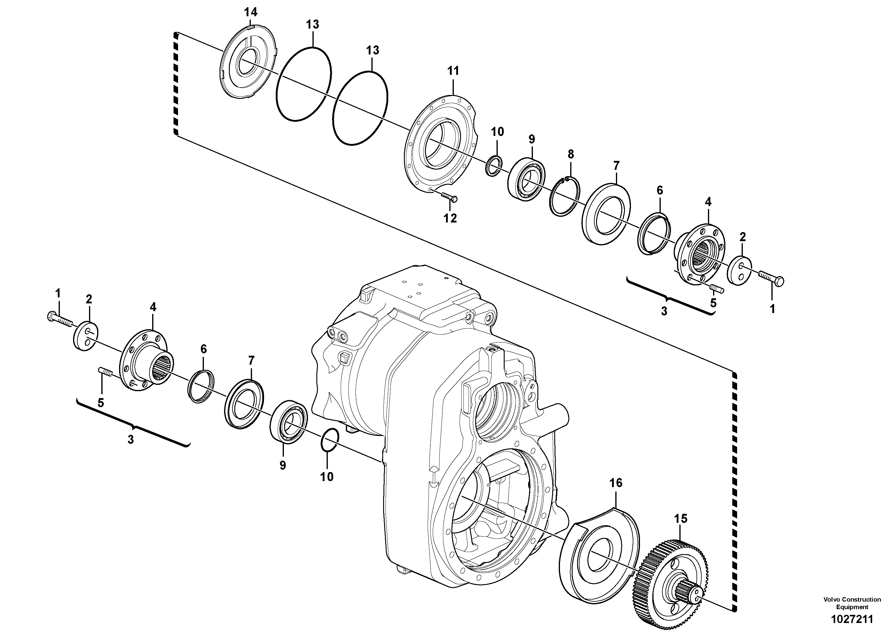 Схема запчастей Volvo EW160C - 85914 Transfer case, gears and shafts EW160C