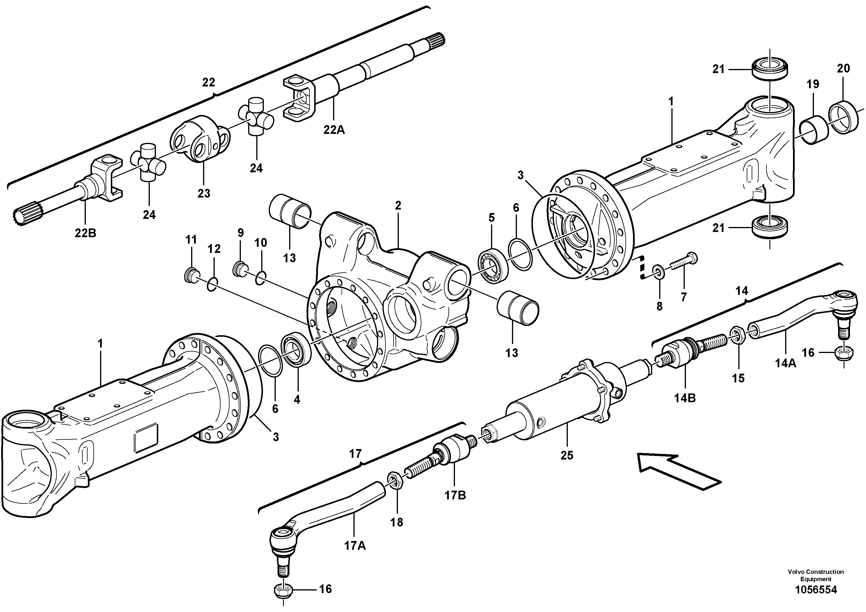 Схема запчастей Volvo EW160C - 102392 Front axle, Shaft cover EW160C