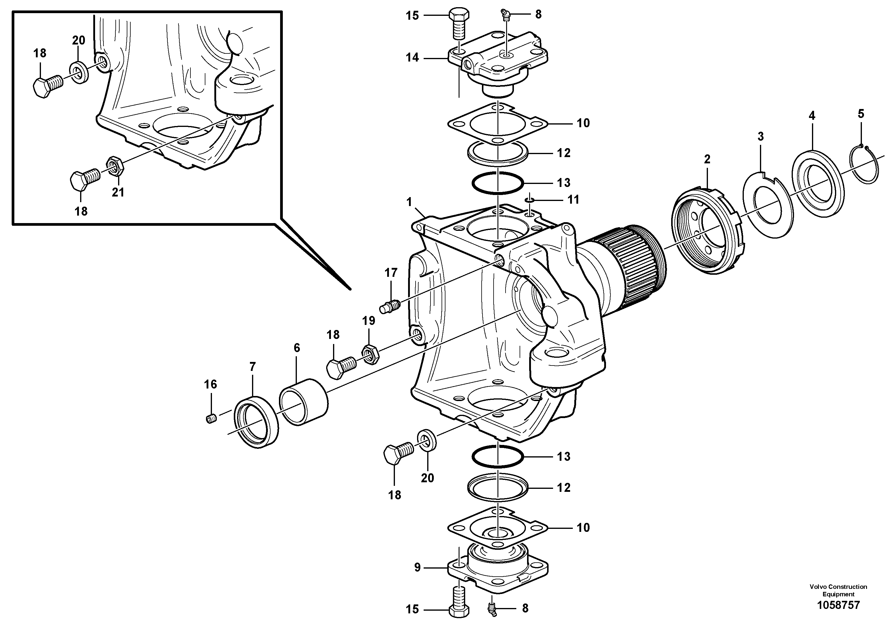 Схема запчастей Volvo EW160C - 107004 Front axle, Knuckle ret EW160C