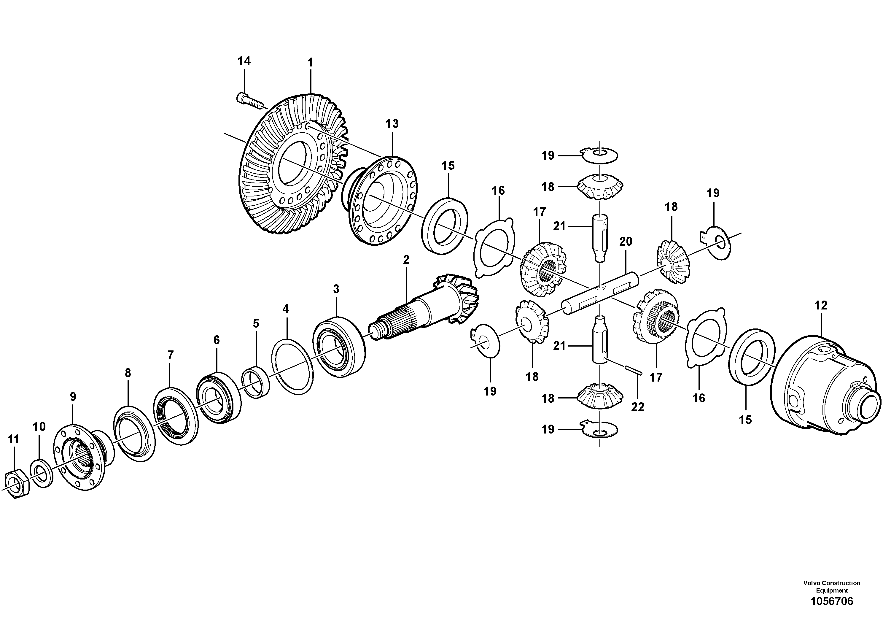 Схема запчастей Volvo EW160C - 104986 Rear axle, Differential EW160C