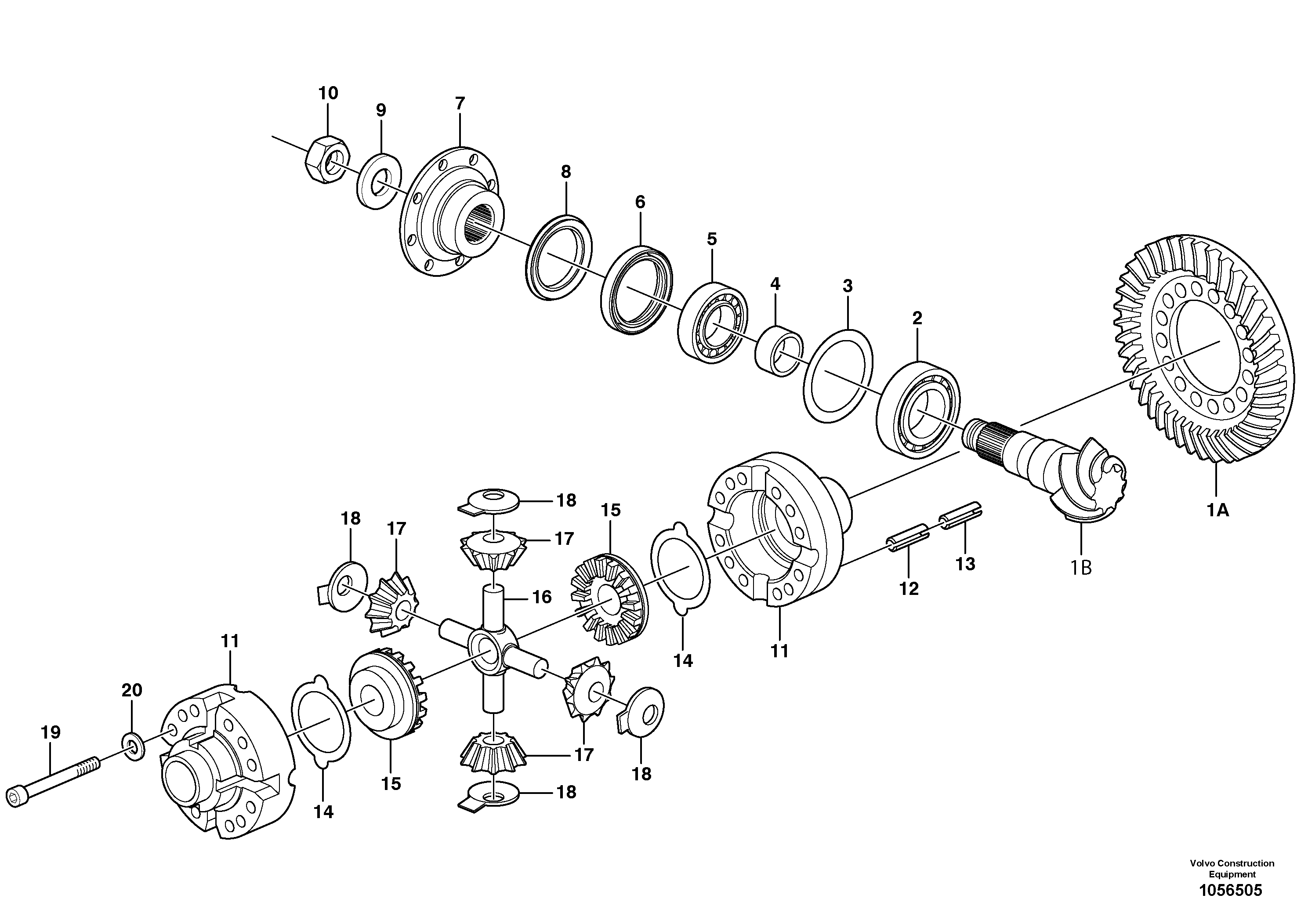Схема запчастей Volvo EW160C - 82291 Rear axle, Differential EW160C