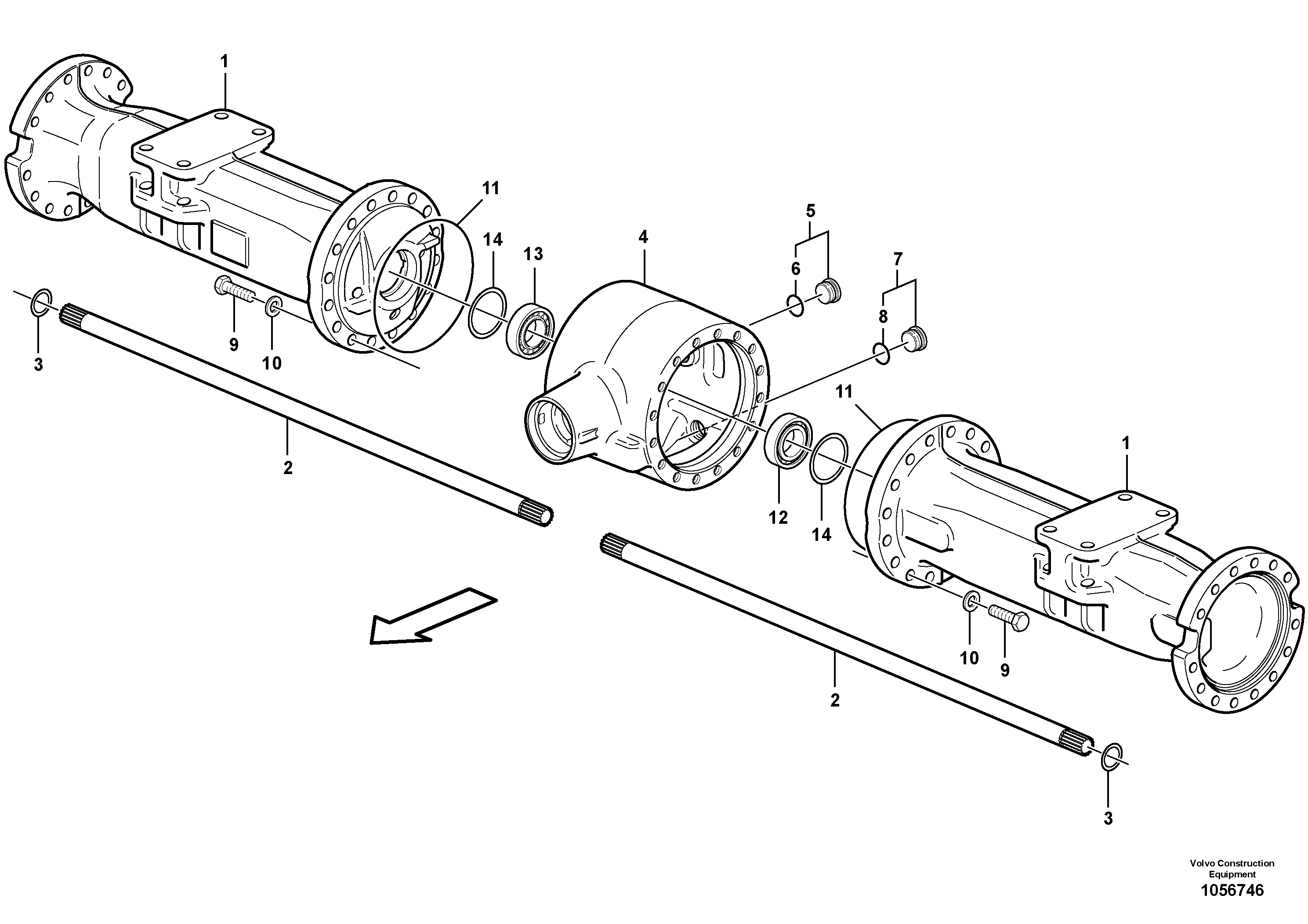 Схема запчастей Volvo EW160C - 86785 Rear axle, Axle casing EW160C