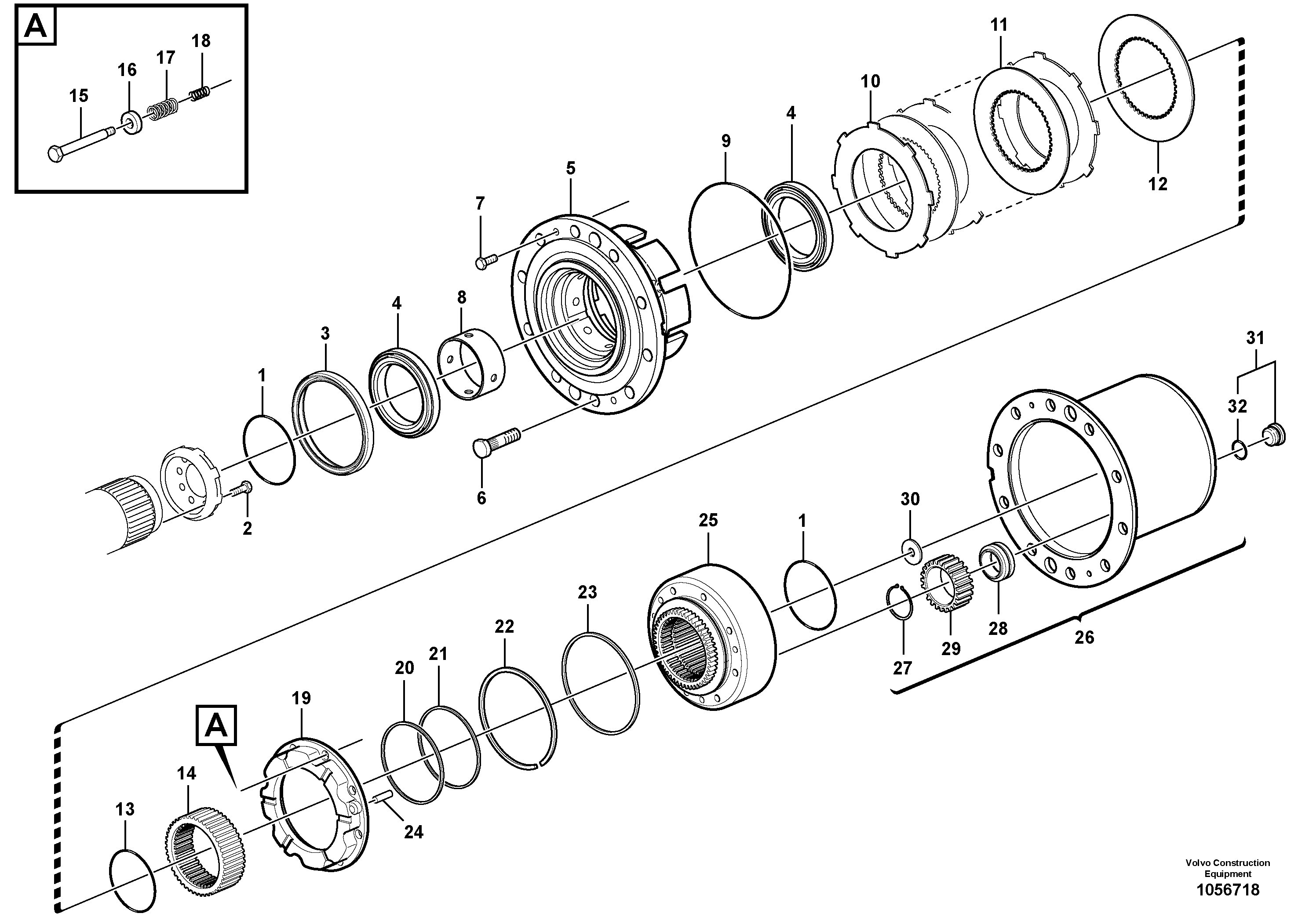 Схема запчастей Volvo EW160C - 87154 Rear axle, Hub reduction EW160C