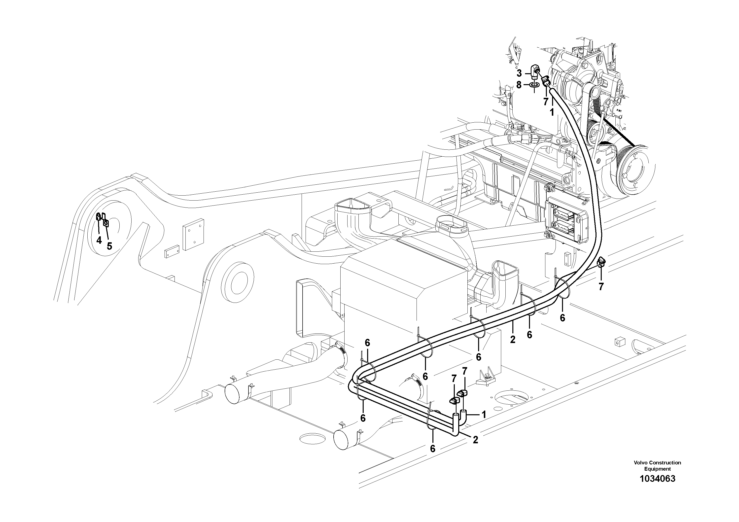 Схема запчастей Volvo EW180C - 84982 Heating line EW180C