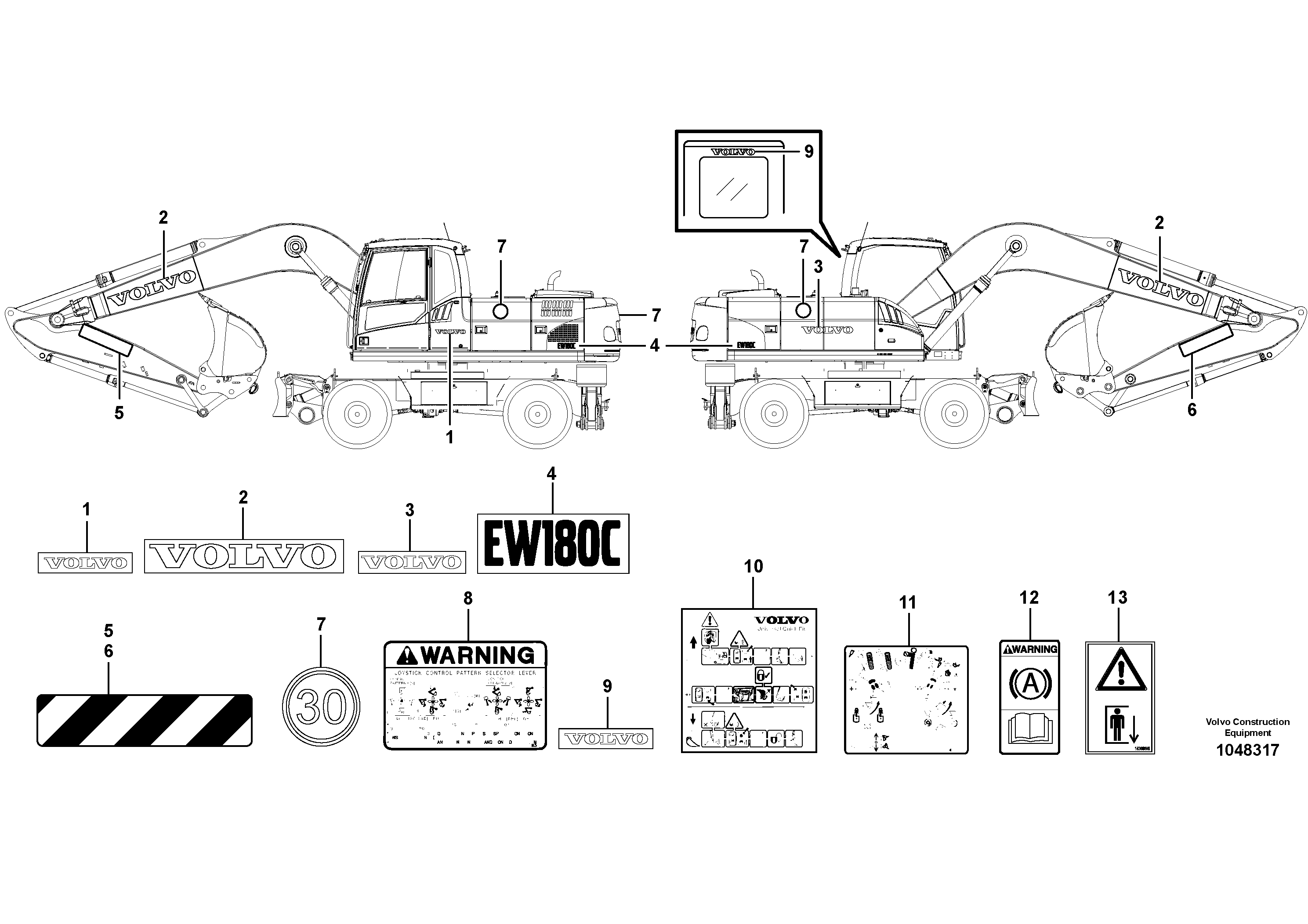 Схема запчастей Volvo EW180C - 88018 Decal, outer location EW180C