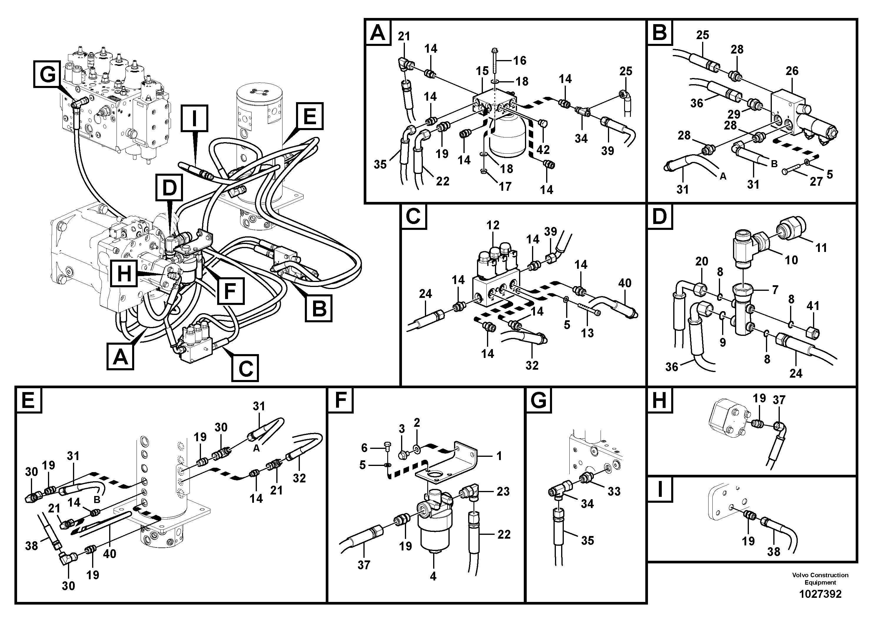 Схема запчастей Volvo EW180C - 94174 Servo system, control valve piping EW180C