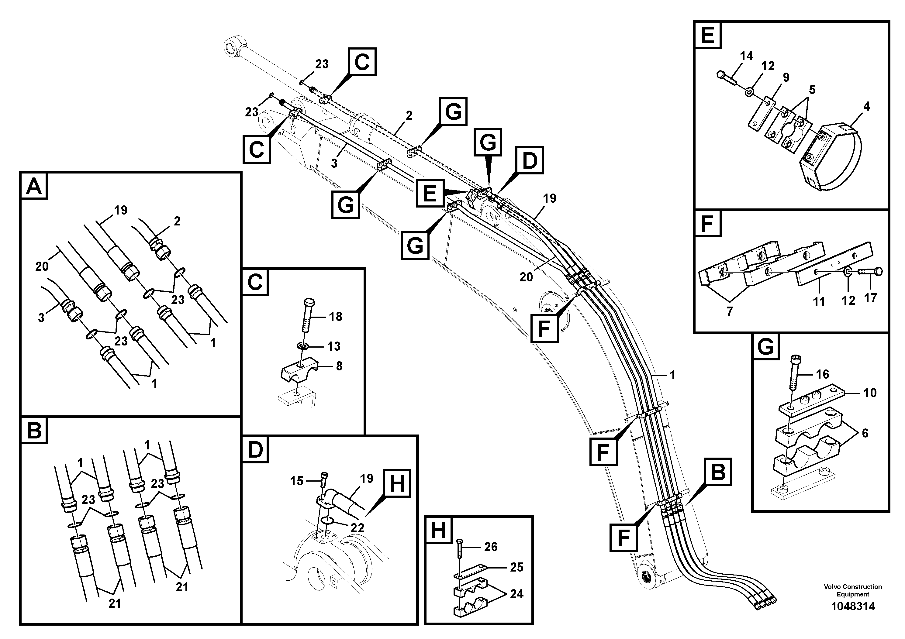 Схема запчастей Volvo EW180C - 29165 Working hydraulic, dipper arm cylinder on boom EW180C