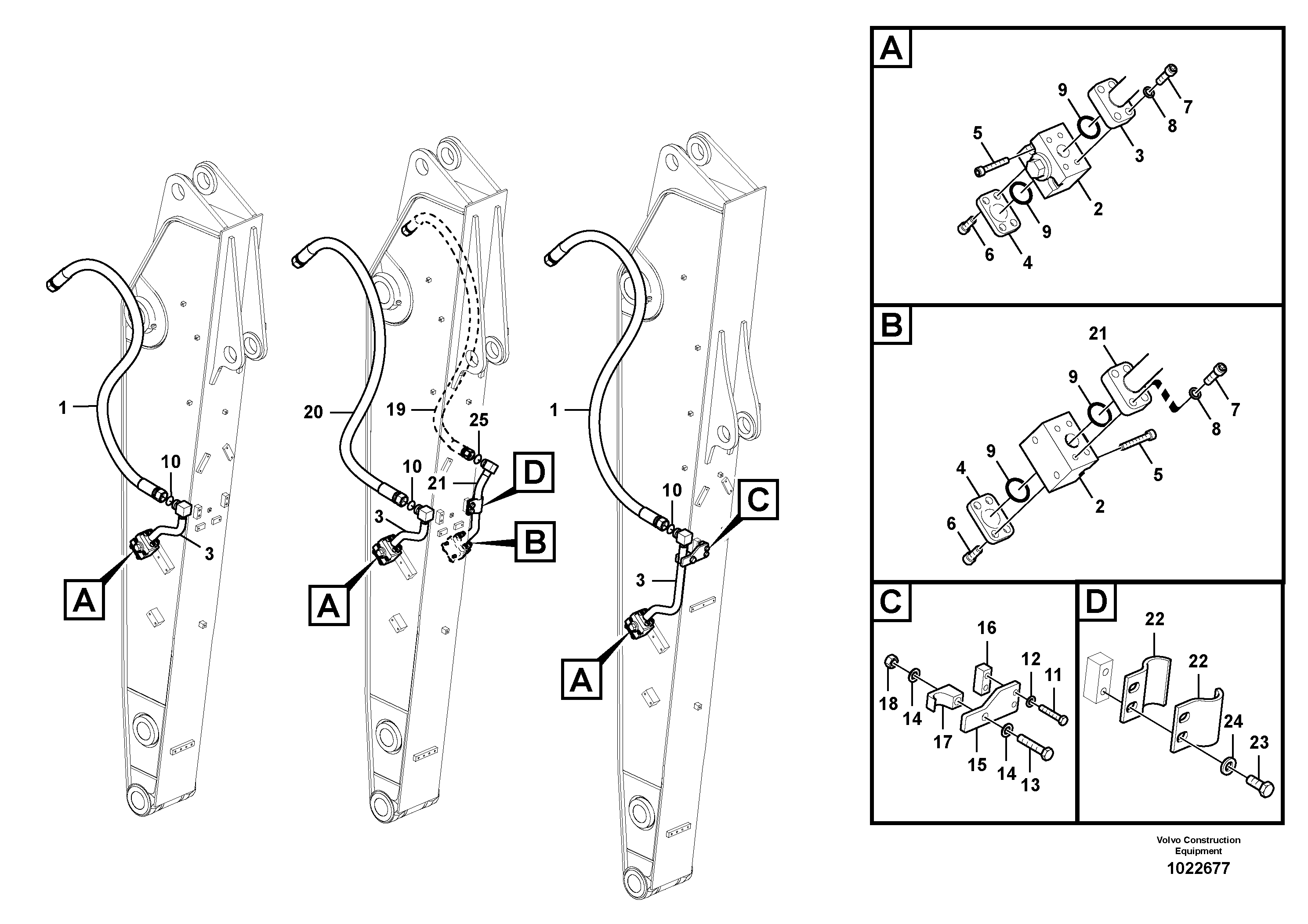 Схема запчастей Volvo EW180C - 86186 Working hydraulic, hammer and shear for dipper arm EW180C