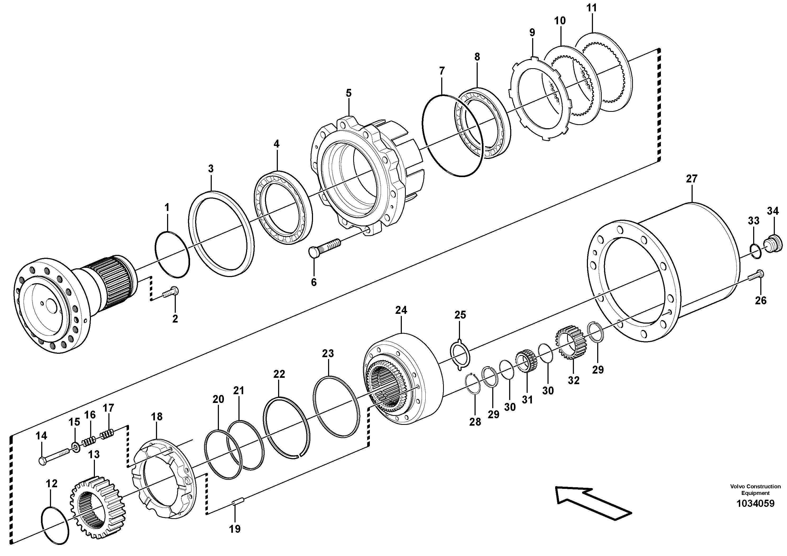 Схема запчастей Volvo EW210C - 81933 Rear axle, Hub reduction EW210C