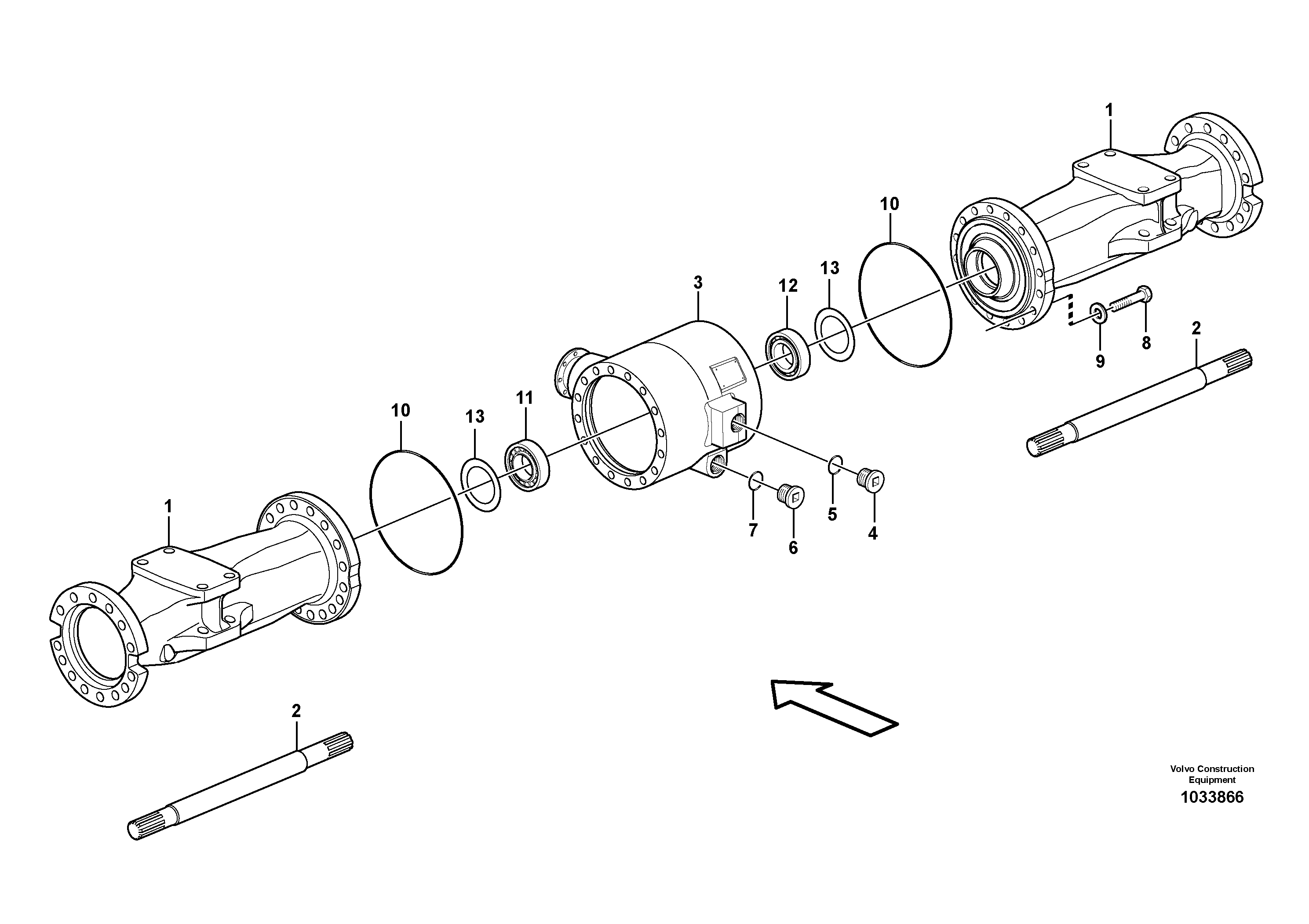 Схема запчастей Volvo EW210C - 86412 Rear axle, Axle casing EW210C