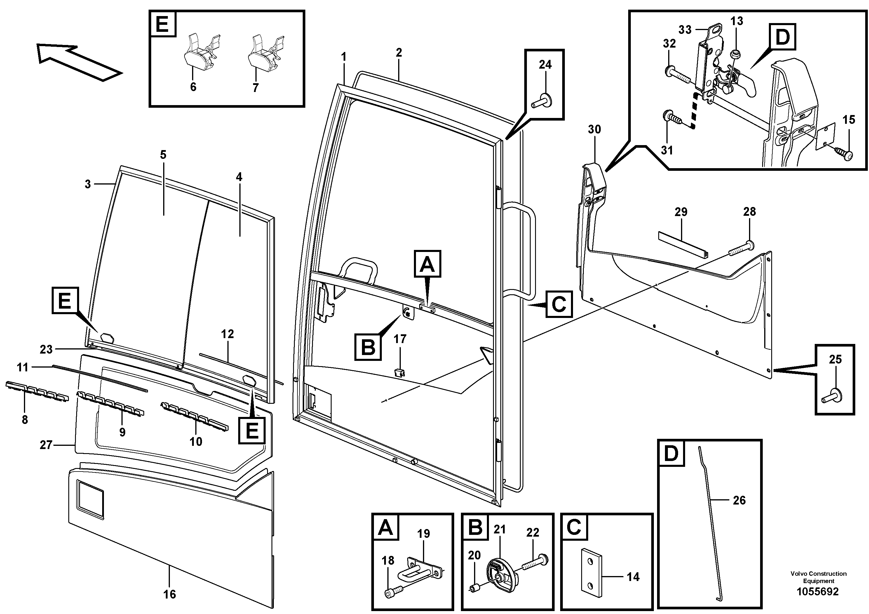 Схема запчастей Volvo EW210C - 92549 Door, operators cab EW210C