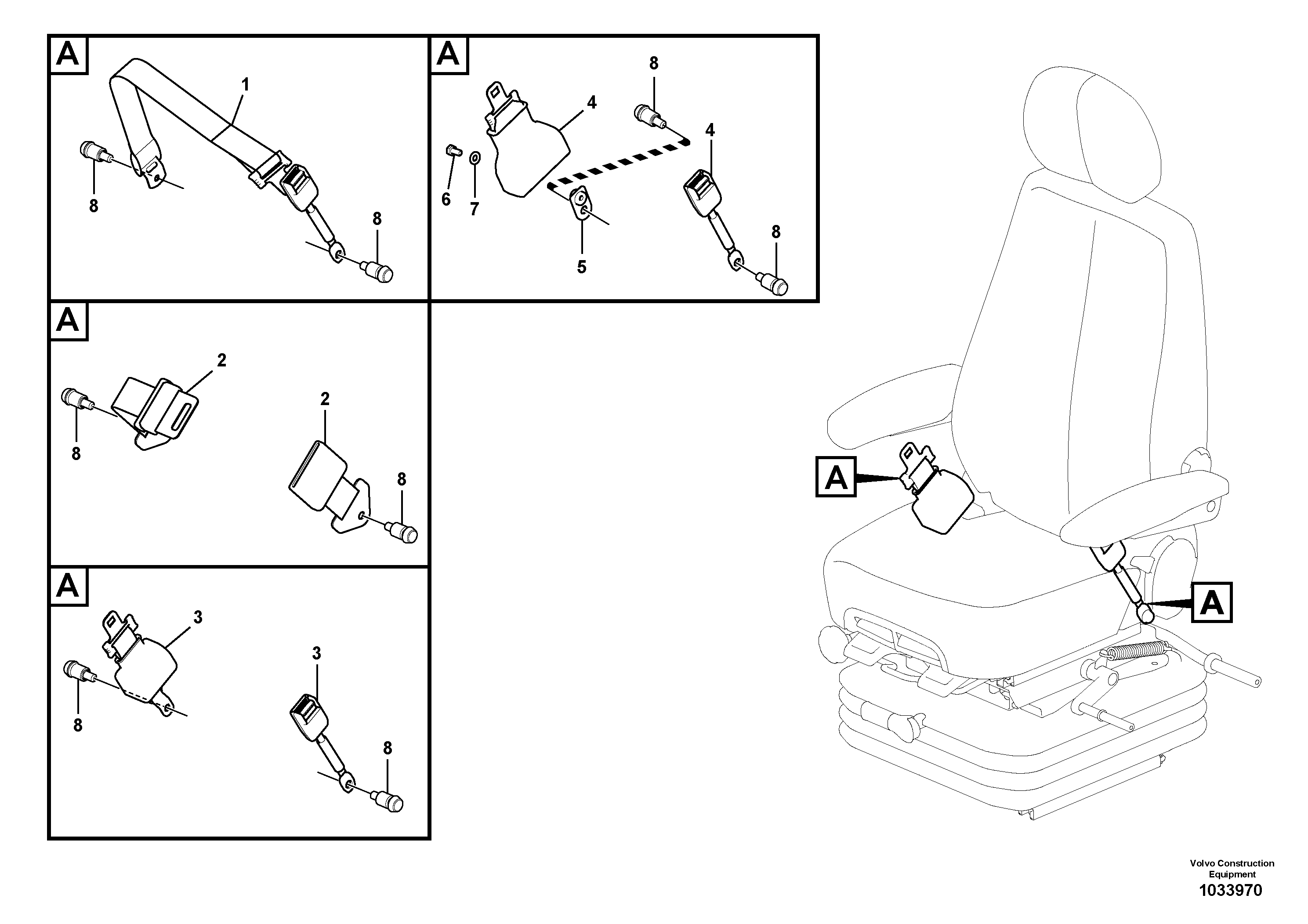 Схема запчастей Volvo EW210C - 100255 Operator seat with fitting parts EW210C
