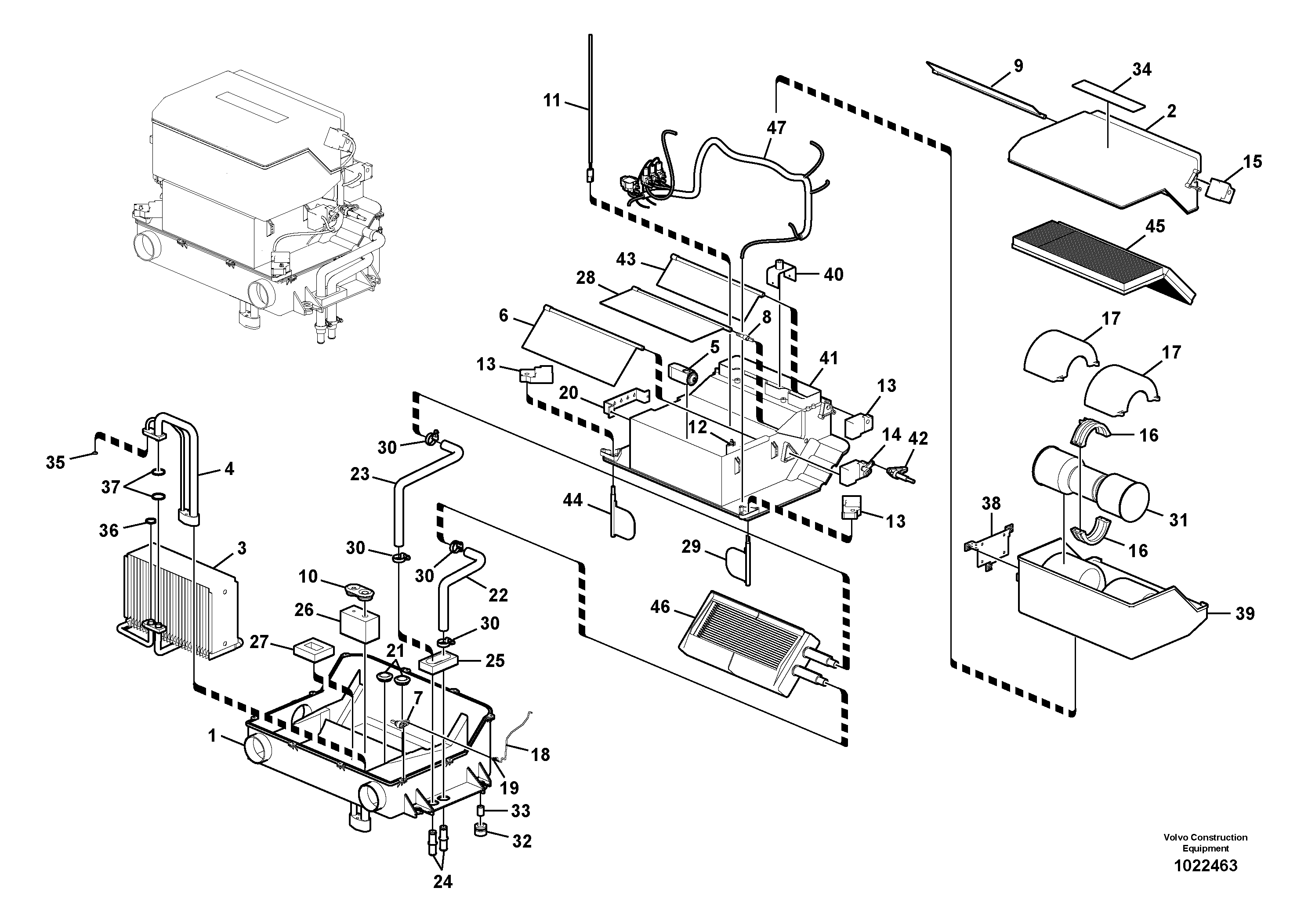 Схема запчастей Volvo EW210C - 104678 Air conditioning unit, cooling and heater EW210C