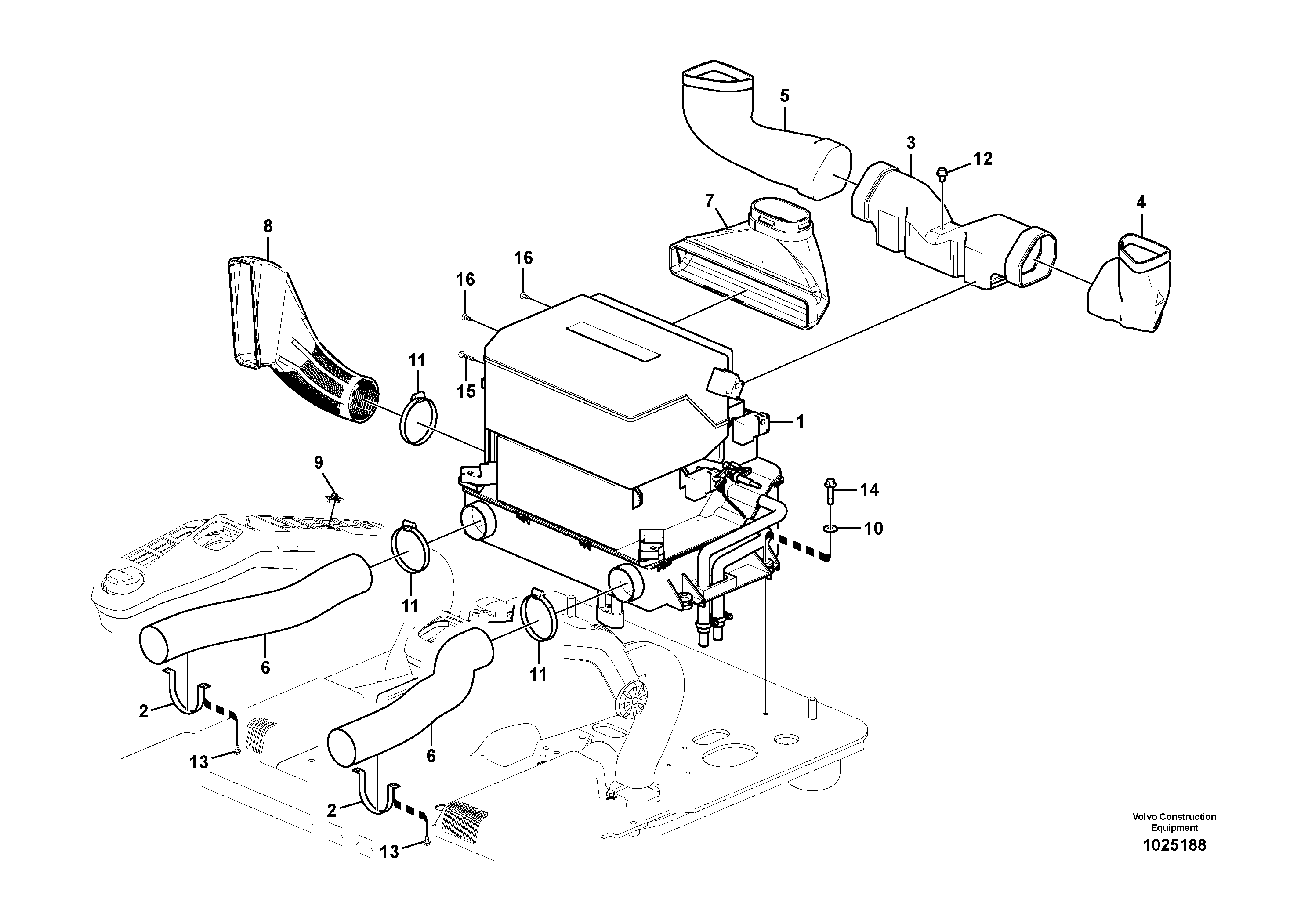 Схема запчастей Volvo EW210C - 89938 Air duct in cabin and cabin floor EW210C