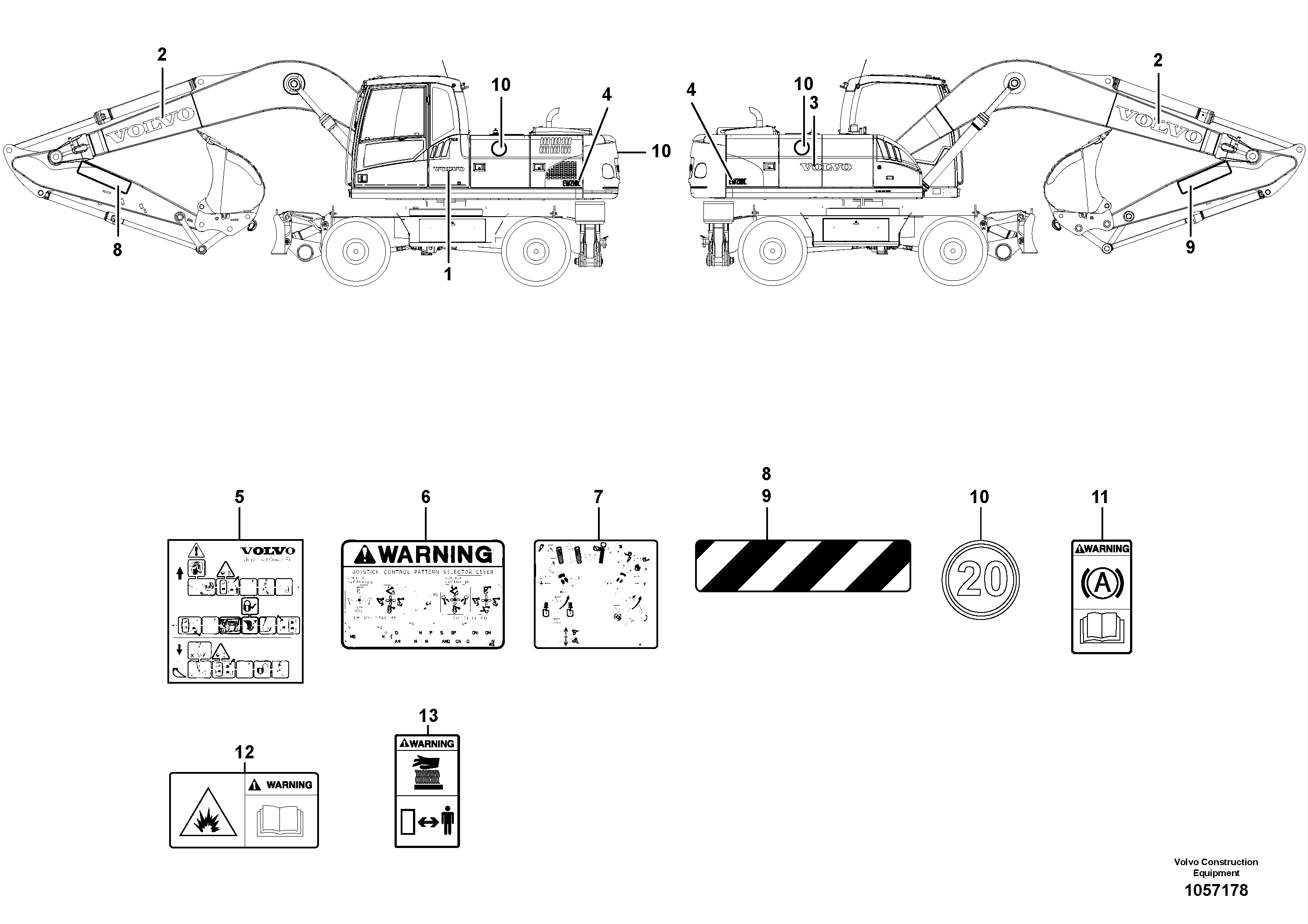 Схема запчастей Volvo EW210C - 82673 Sign plates and decals EW210C