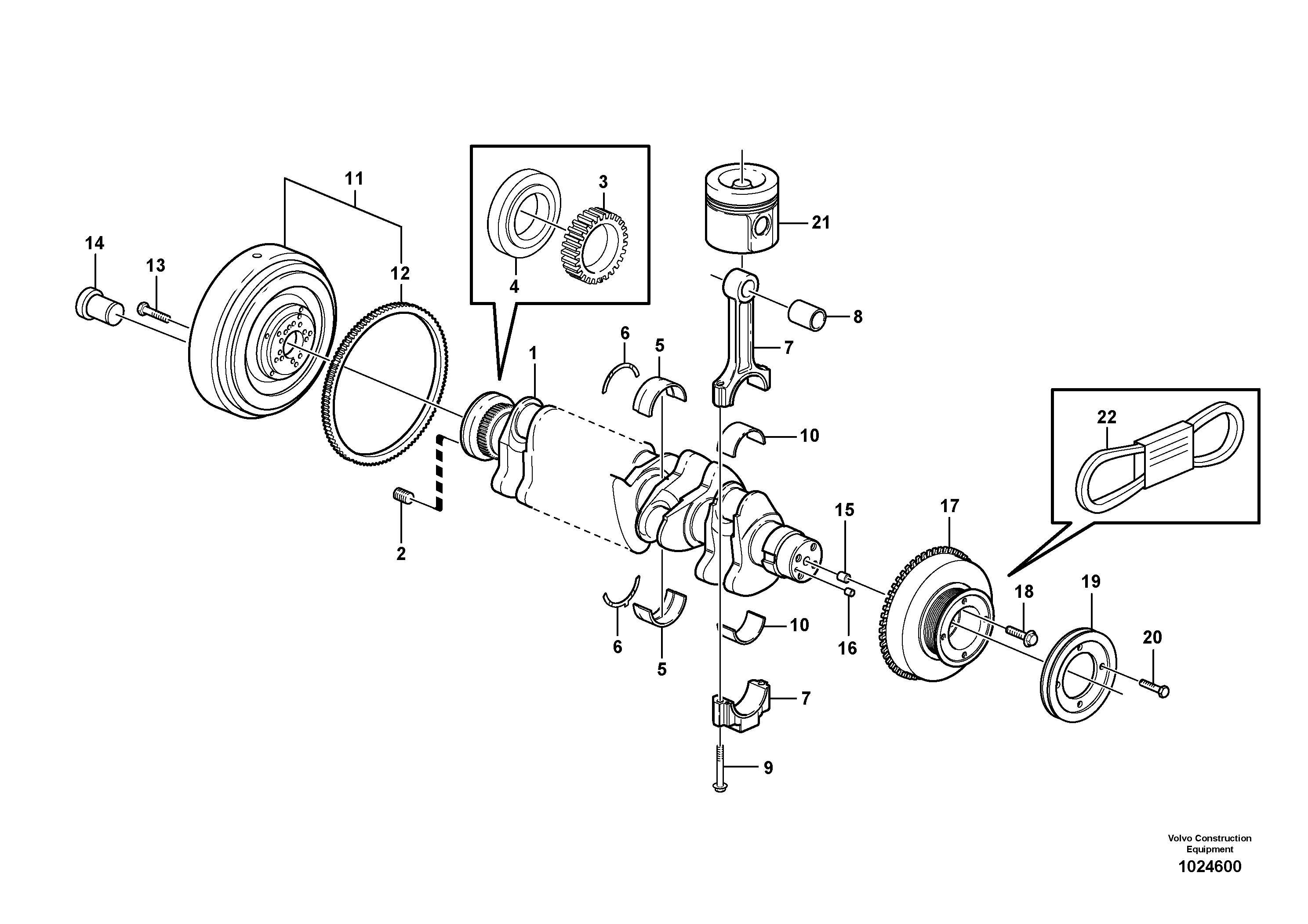 Схема запчастей Volvo EW210C - 78015 Crankshaft and related parts EW210C