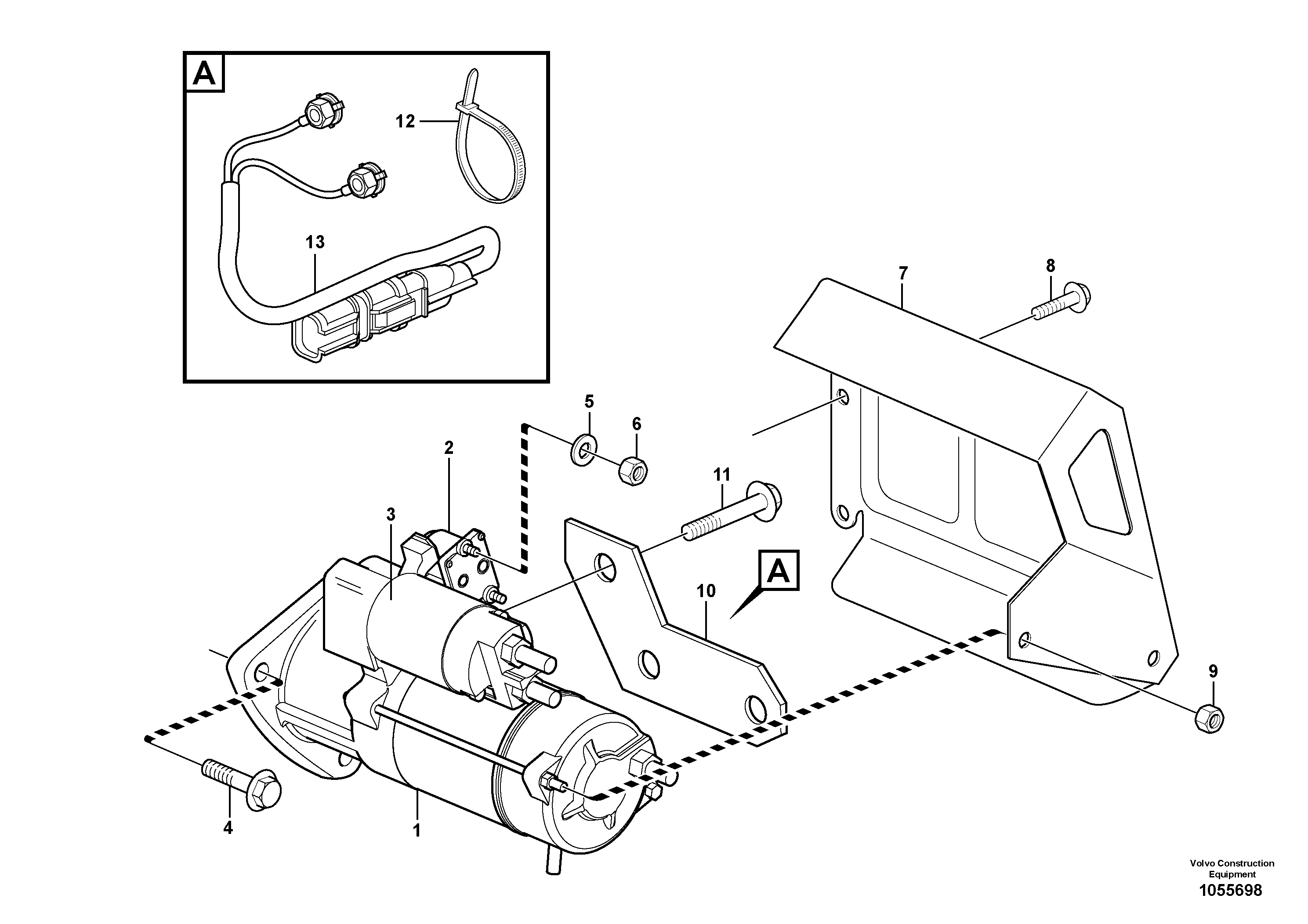 Схема запчастей Volvo EW210C - 88404 Starter motor with assembling details EW210C