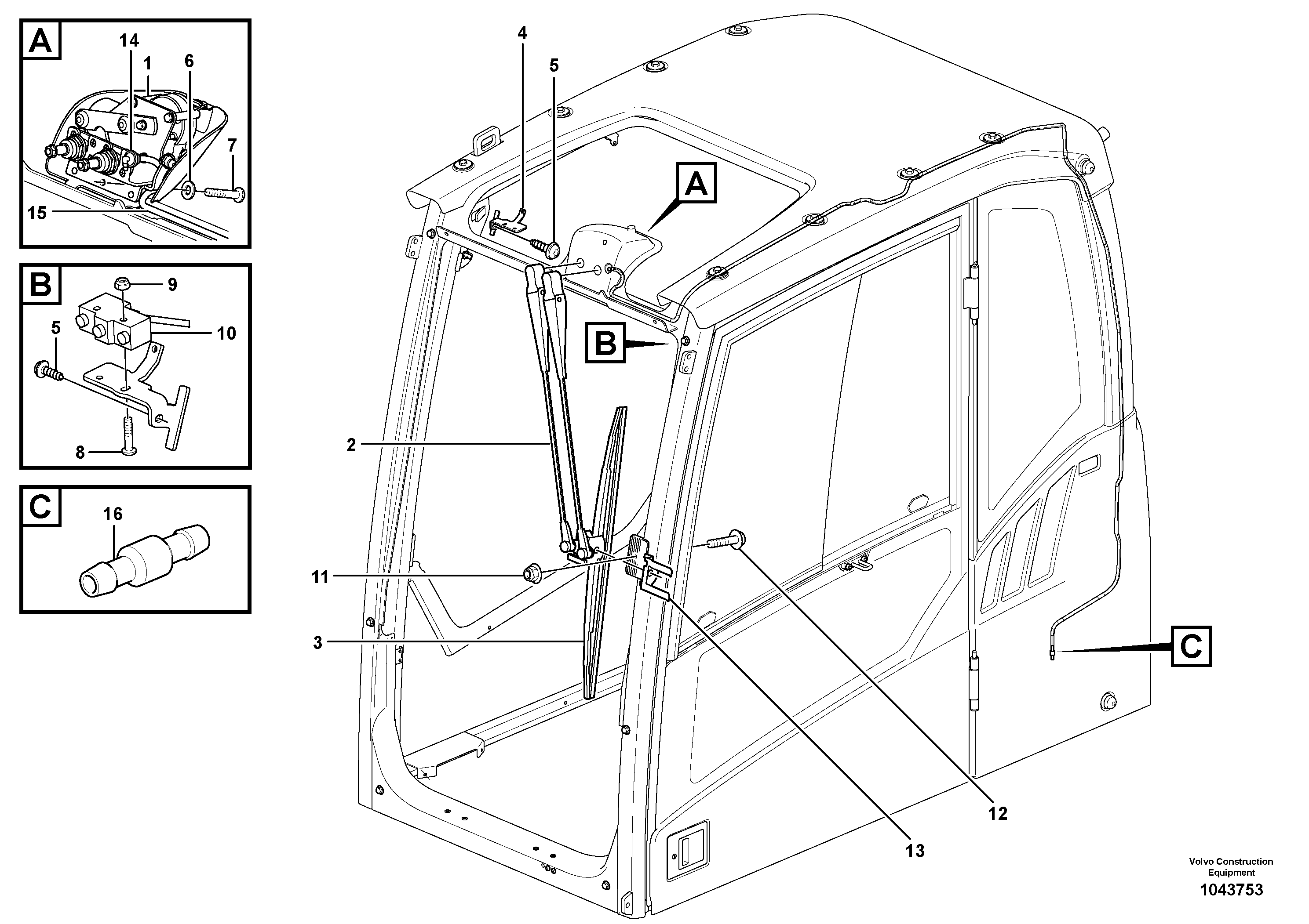 Схема запчастей Volvo EW210C - 86308 Windscreen wiper, upper EW210C