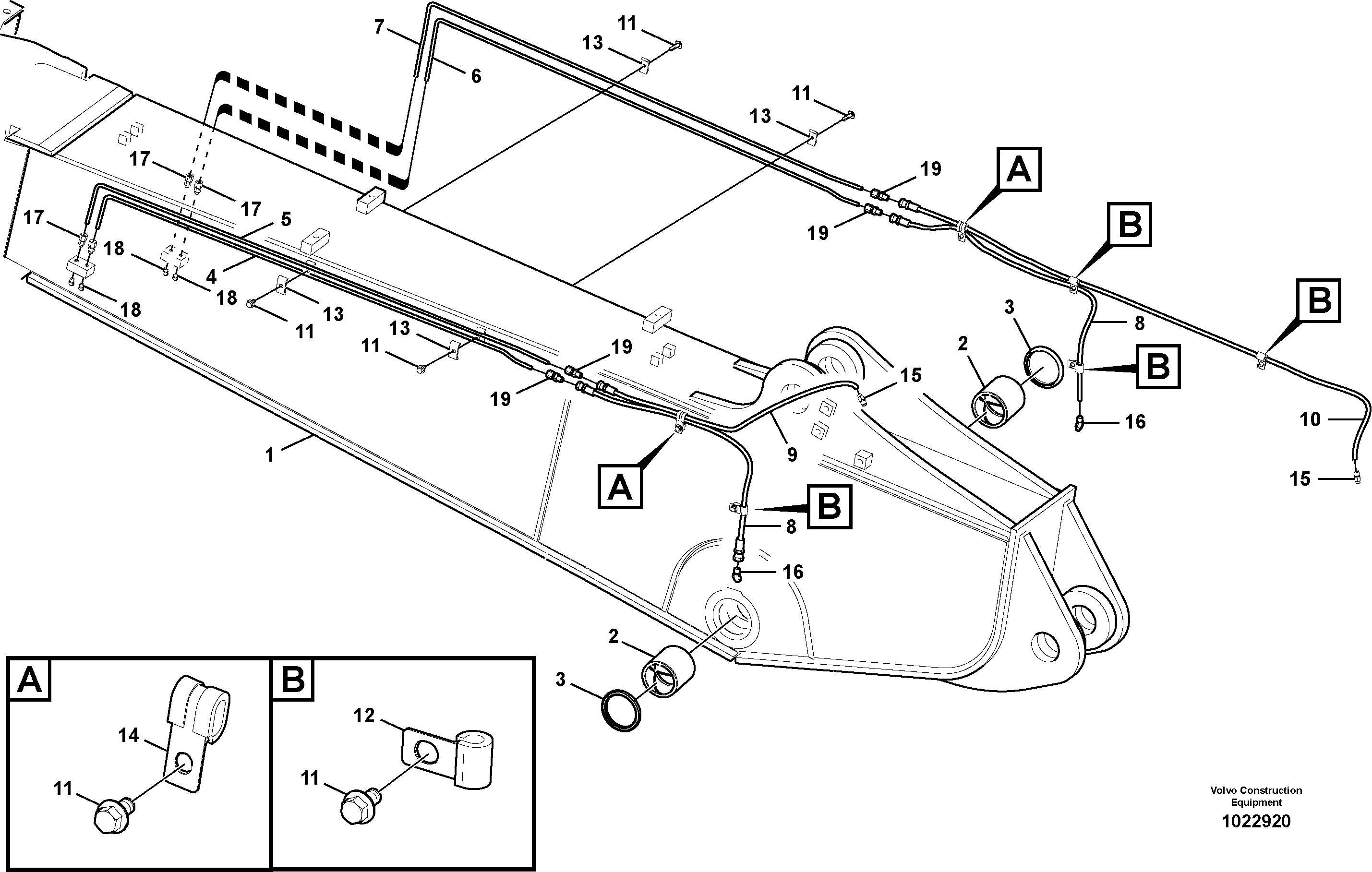 Схема запчастей Volvo EC240C - 16275 Boom and grease piping, adjustable 2nd EC240C