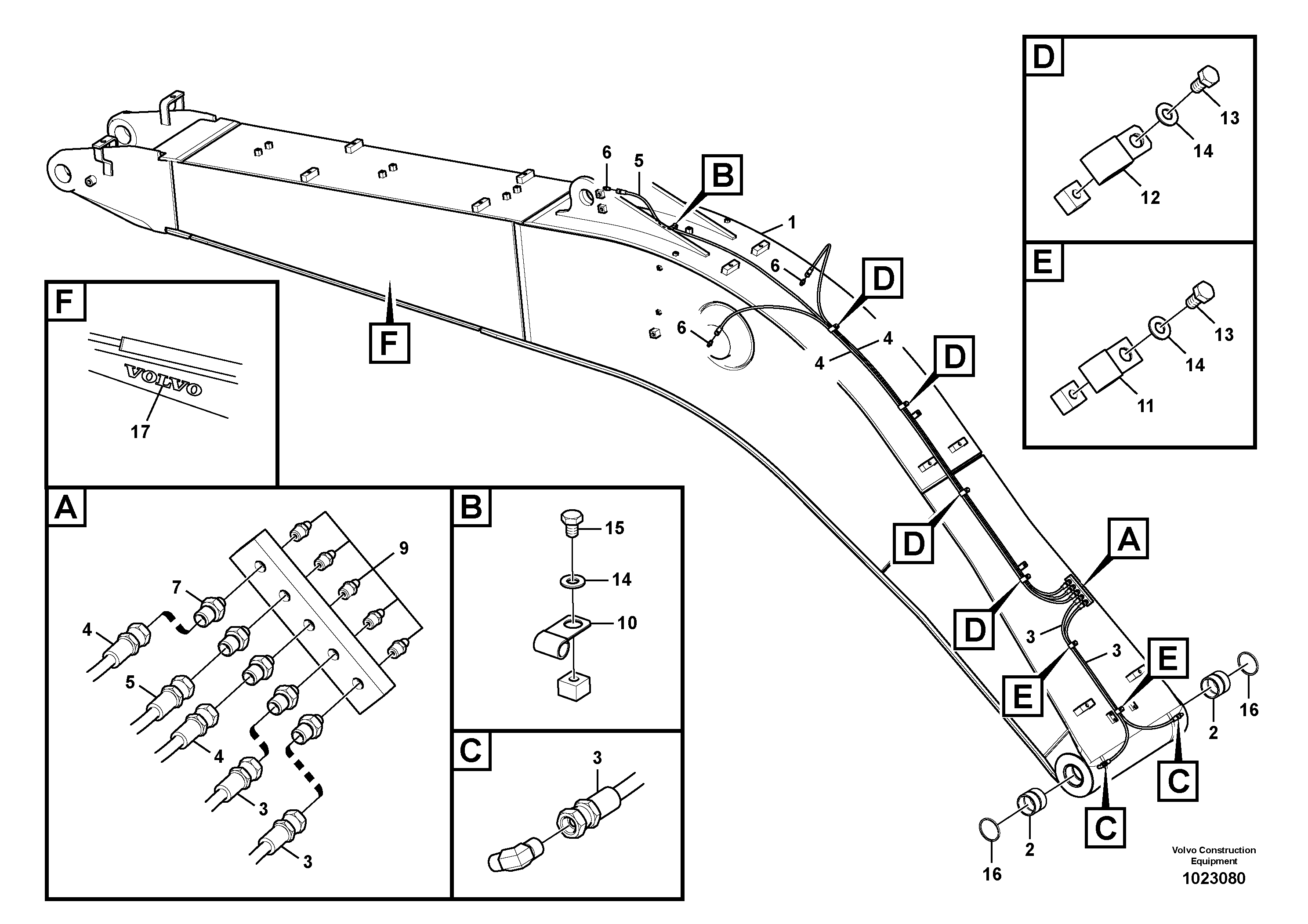 Схема запчастей Volvo EC240C - 86591 Boom and grease piping EC240C