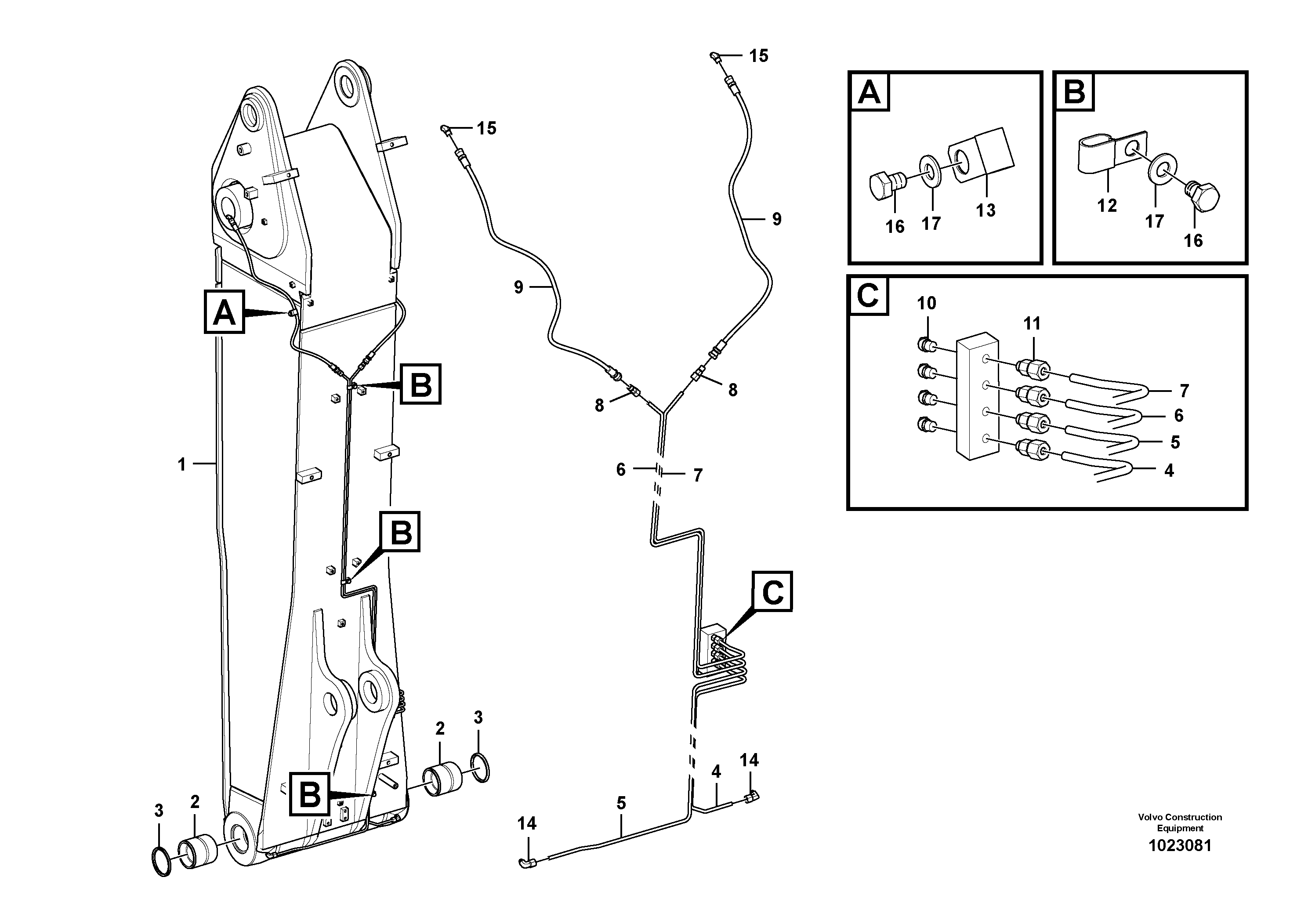 Схема запчастей Volvo EC240C - 89106 Boom and grease piping, adjustable 1st EC240C