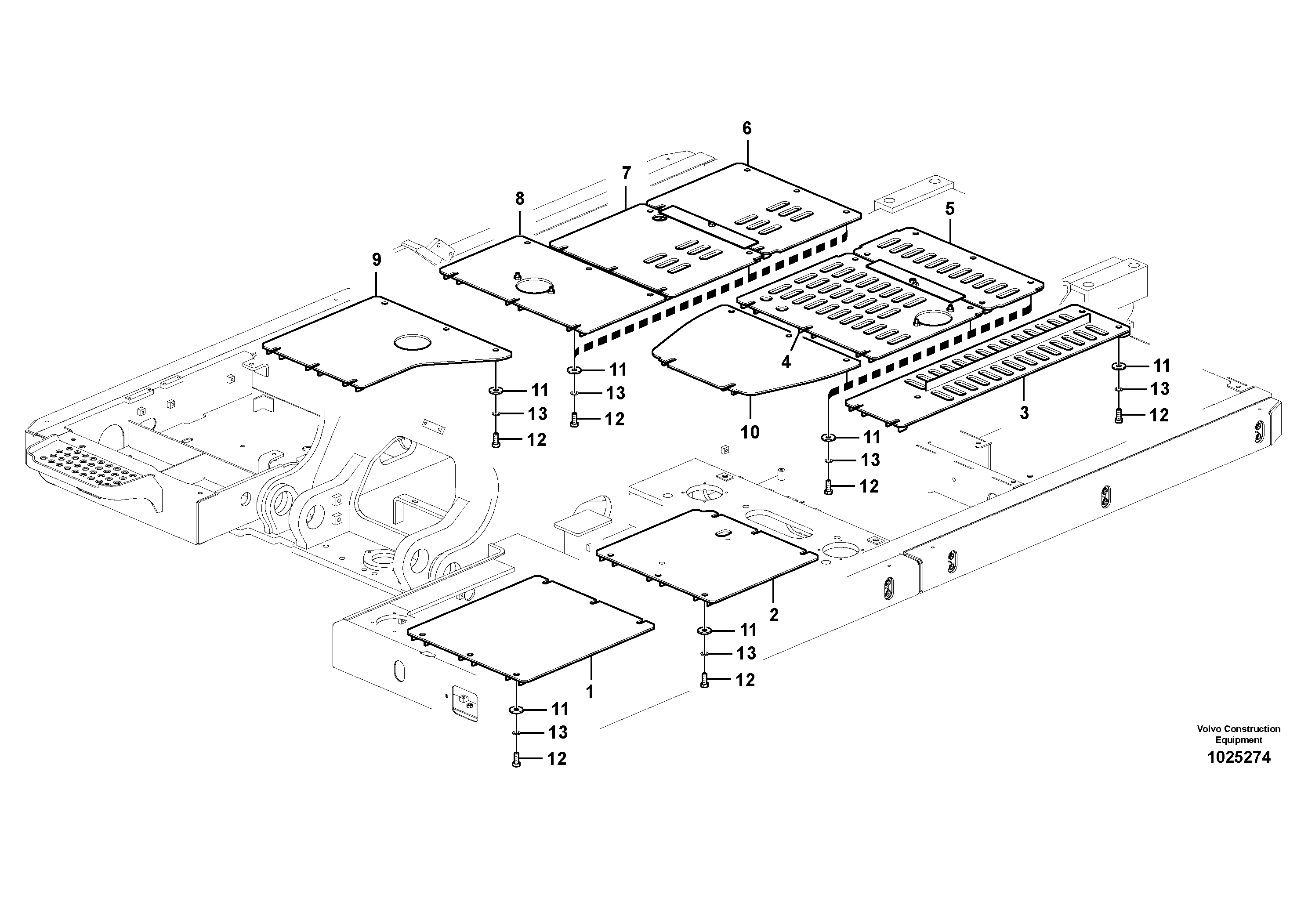 Схема запчастей Volvo EC240C - 72350 Hatches under engine, hydr.pumps, cooler, m.valve and fuel tank EC240C