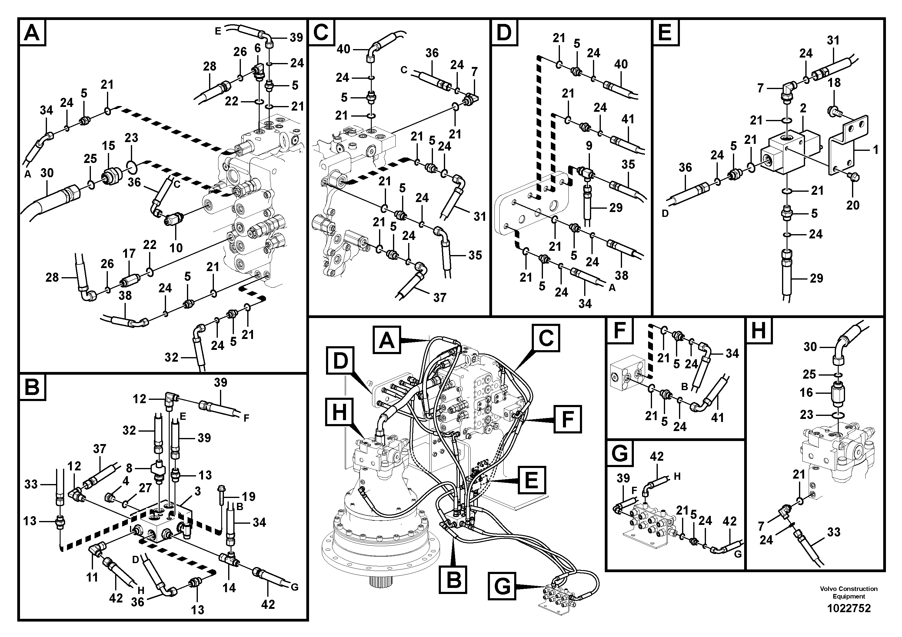 Схема запчастей Volvo EC240C - 92015 Servo system, control valve piping EC240C