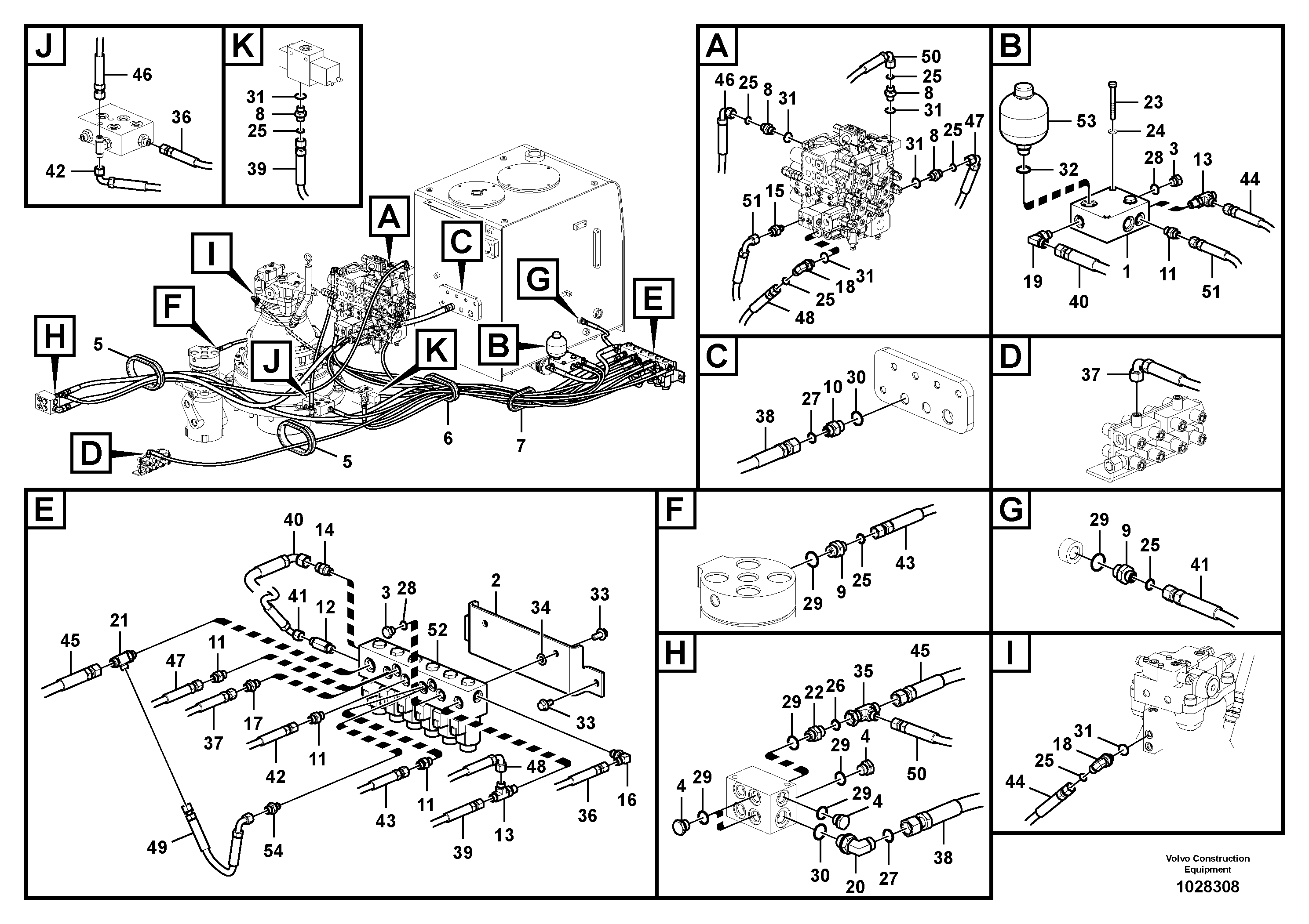 Схема запчастей Volvo EC240C - 93215 Servo system, control valve to solenoid valve EC240C