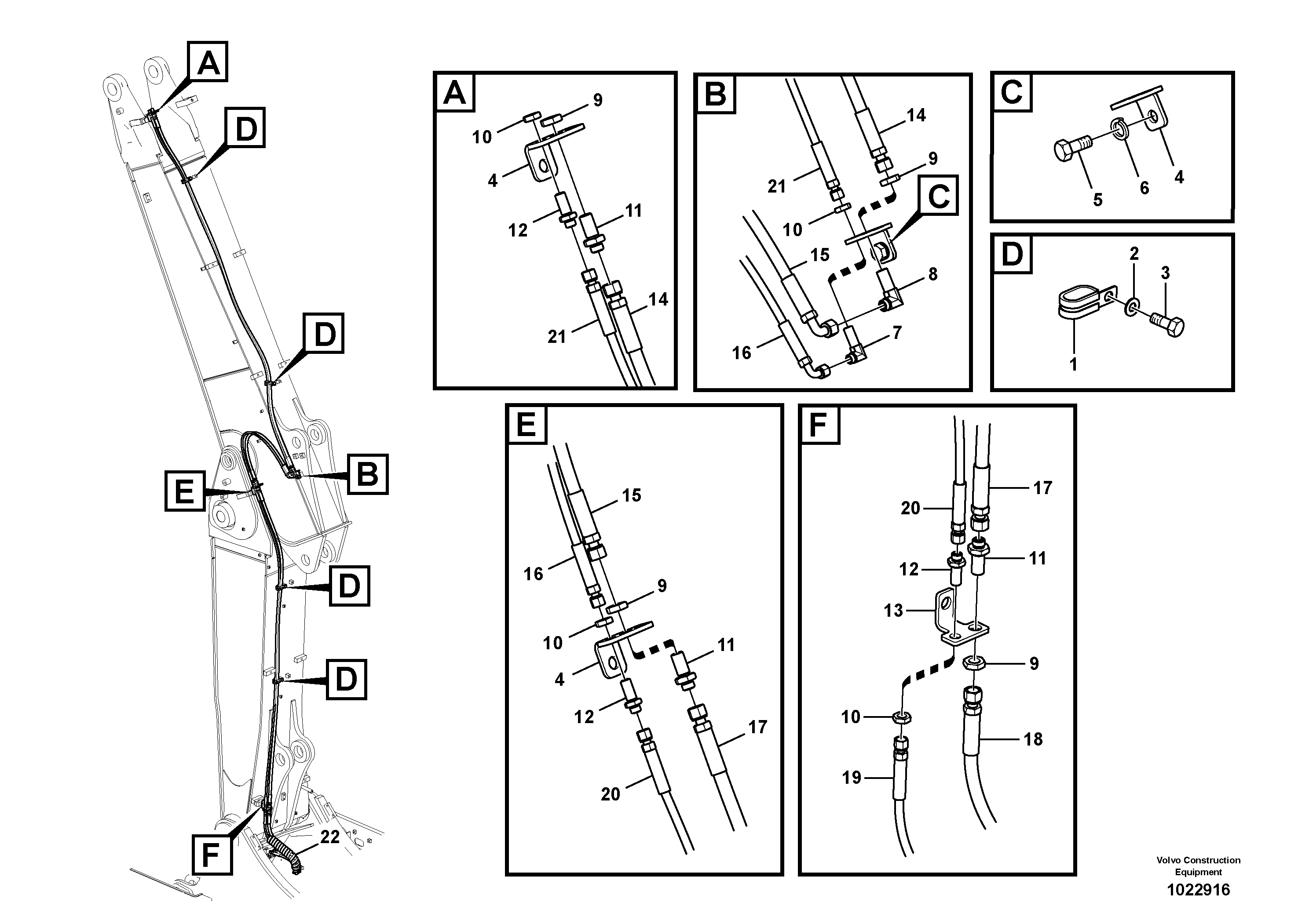 Схема запчастей Volvo EC240C - 92784 Working hydraulic, quickfit on adjustable boom EC240C